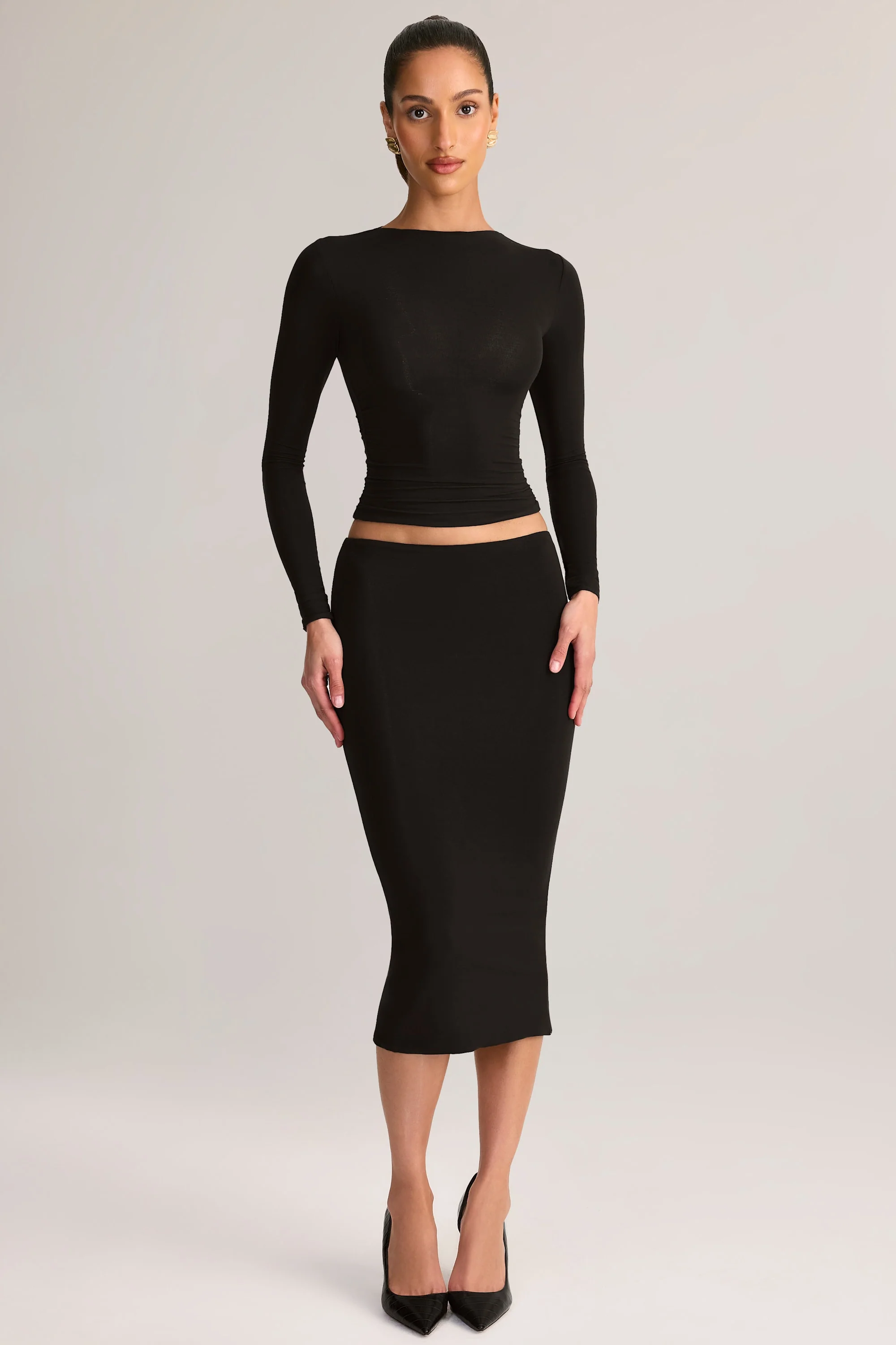 Modal Mid-Rise Pencil Skirt in Black