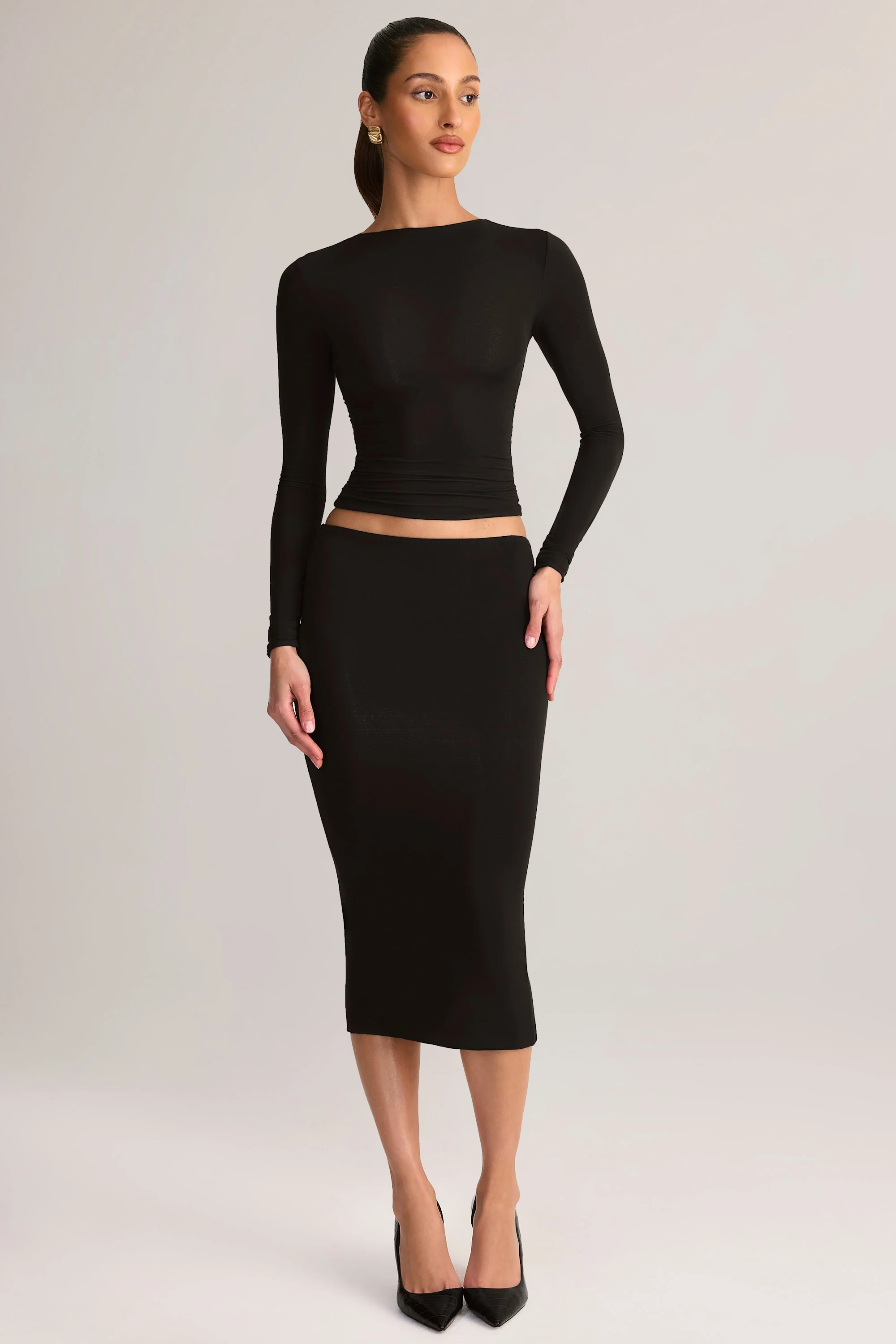 Modal Mid-Rise Pencil Skirt in Black