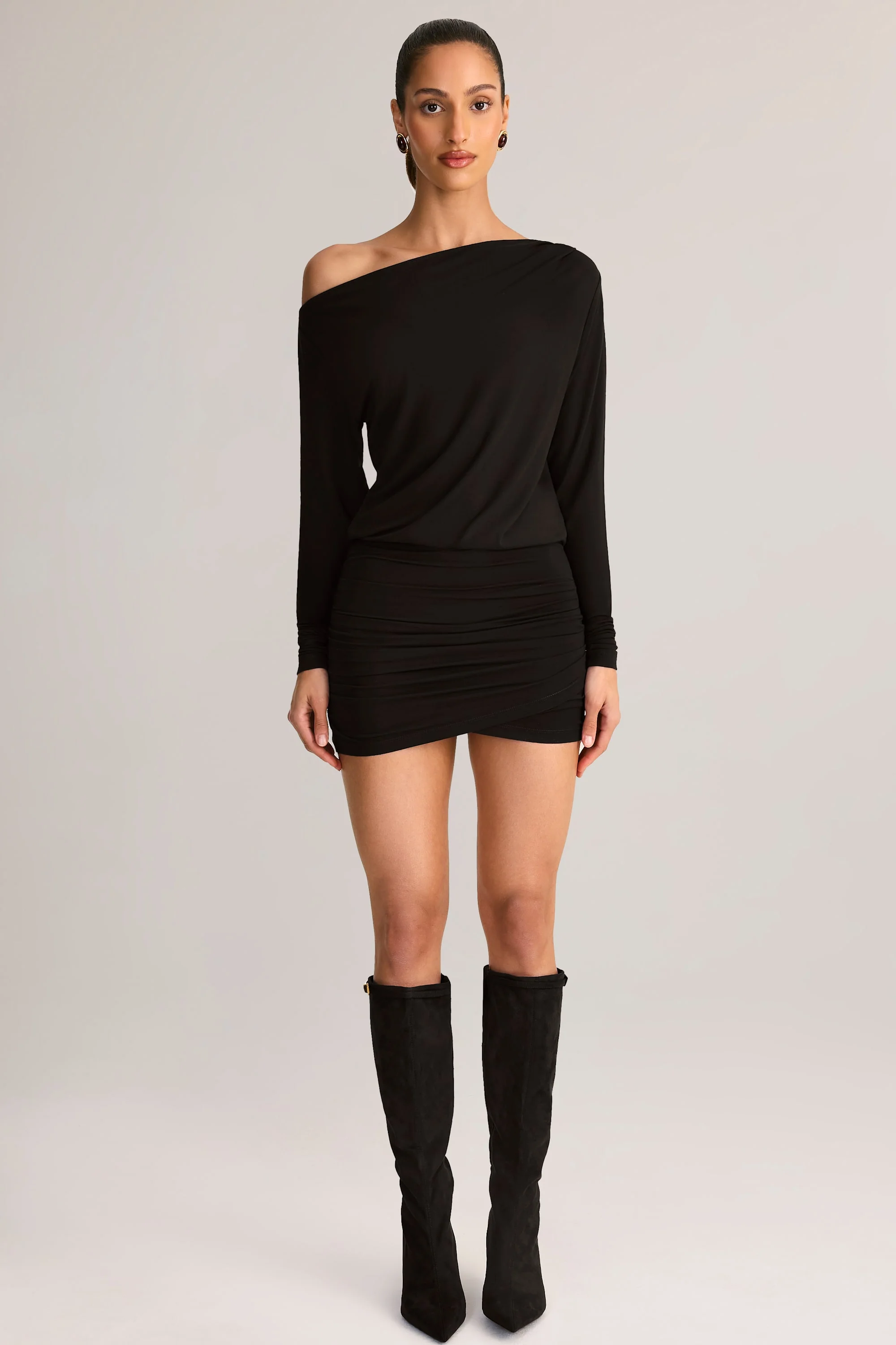 Modal Off-Shoulder Mini Dress in Black