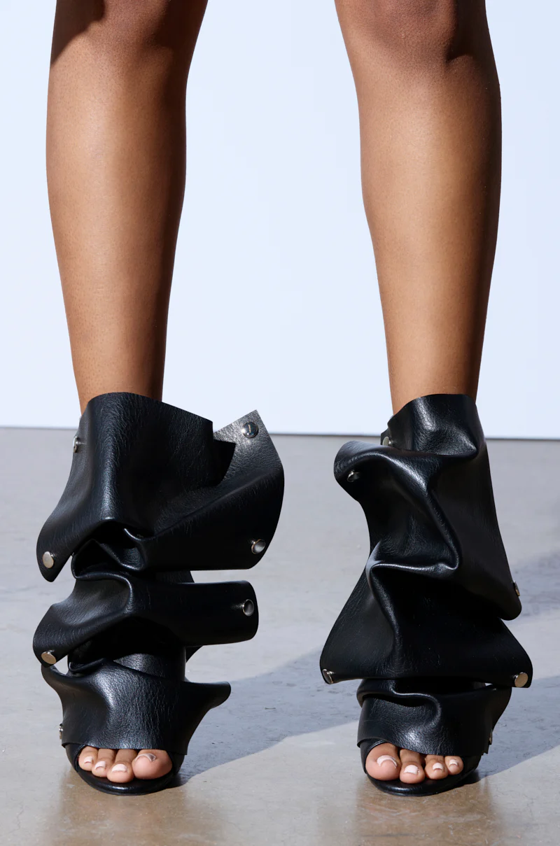 AZALEA WANG BIRD SONG SNAP OPEN TOE BOOTIE IN BLACK