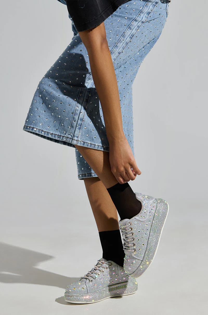 AZALEA WANG AZURE SILVER RHINESTONE SNEAKER