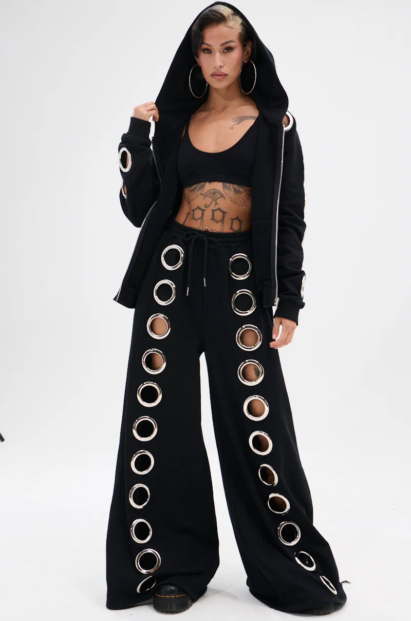 THROUGH THE NIGHT WIDE LEG SWEATPANT WITH HOLES