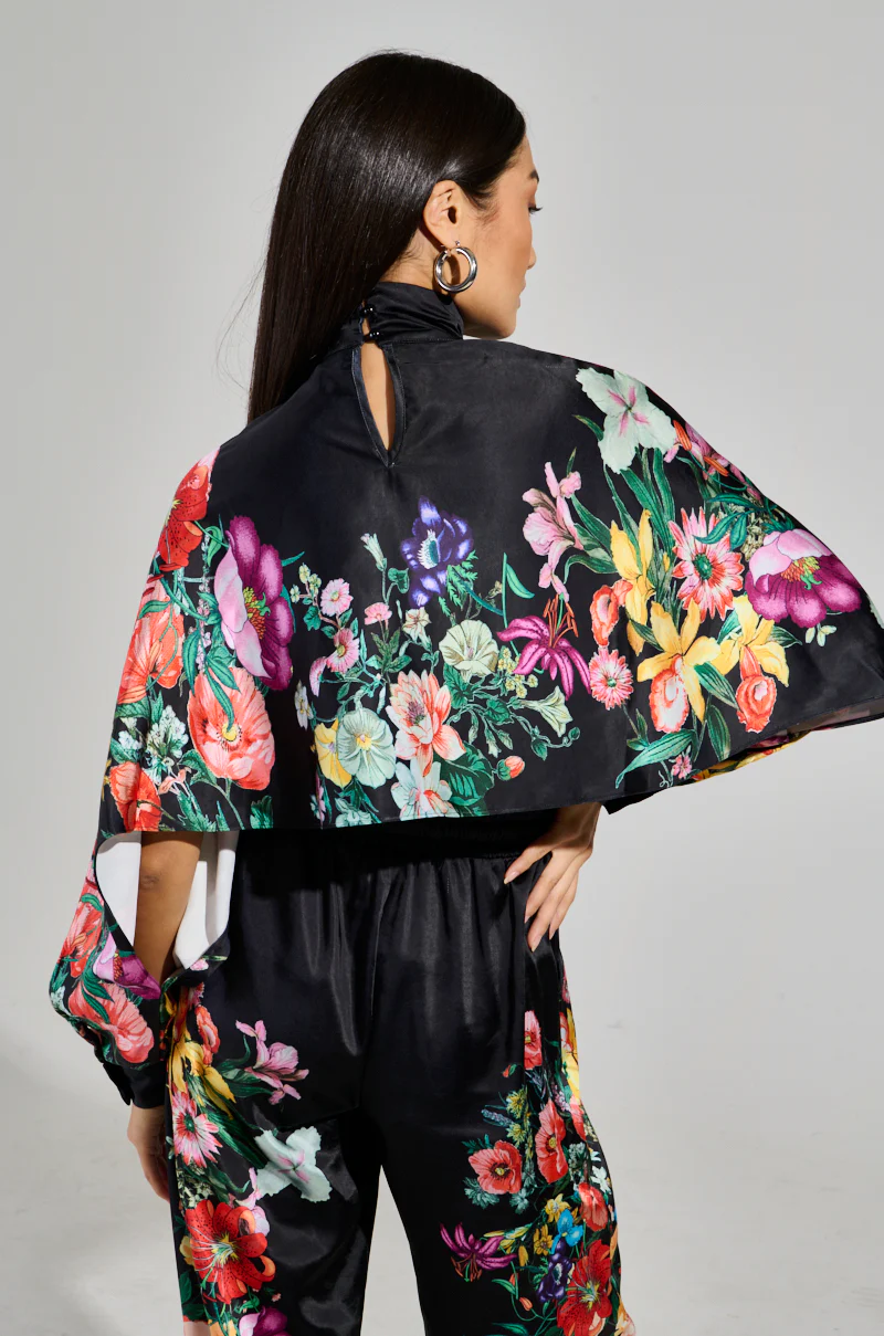 FULL BLOOM SATIN MOCK NECK BLOUSE