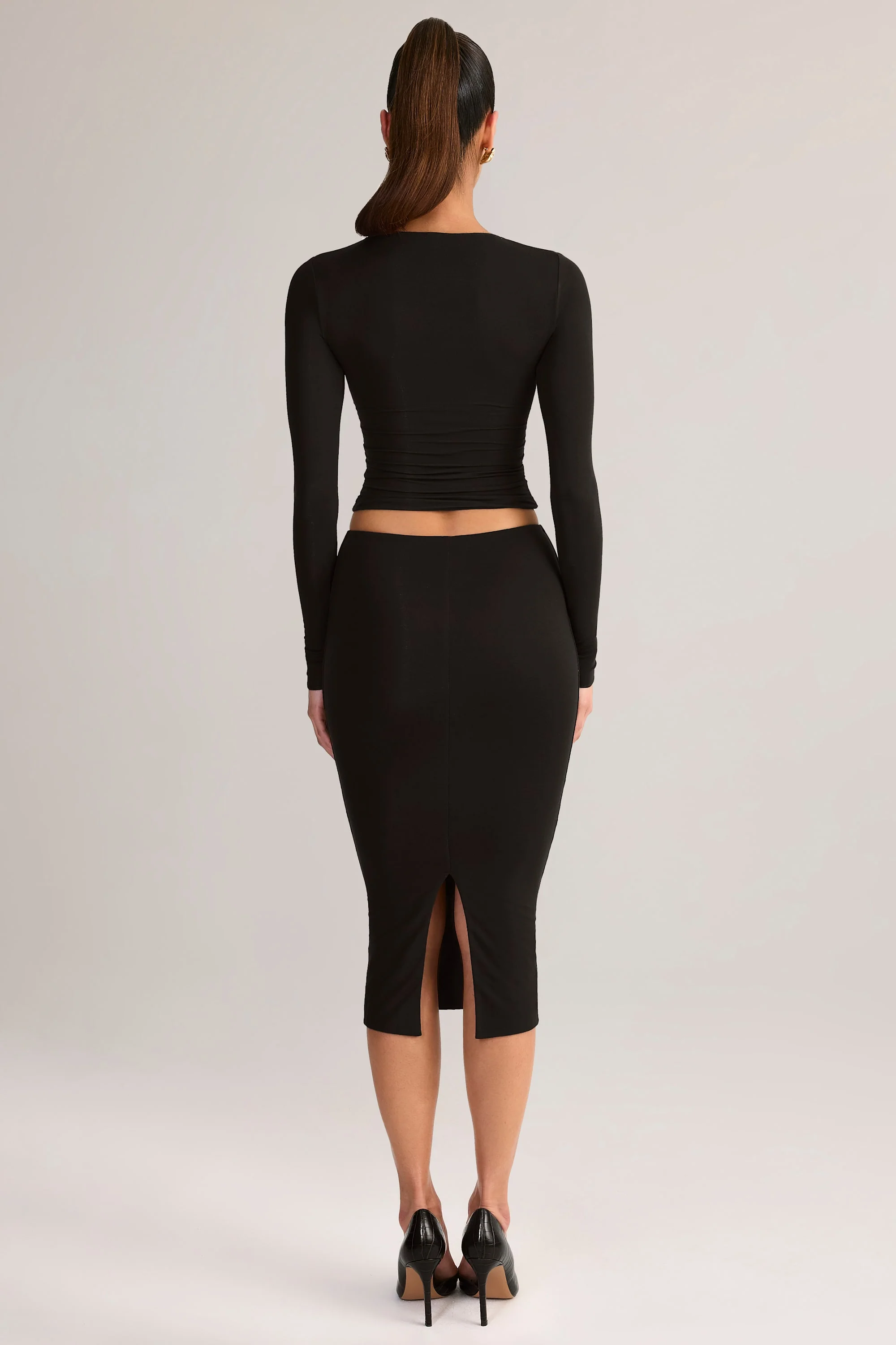 Modal Mid-Rise Pencil Skirt in Black