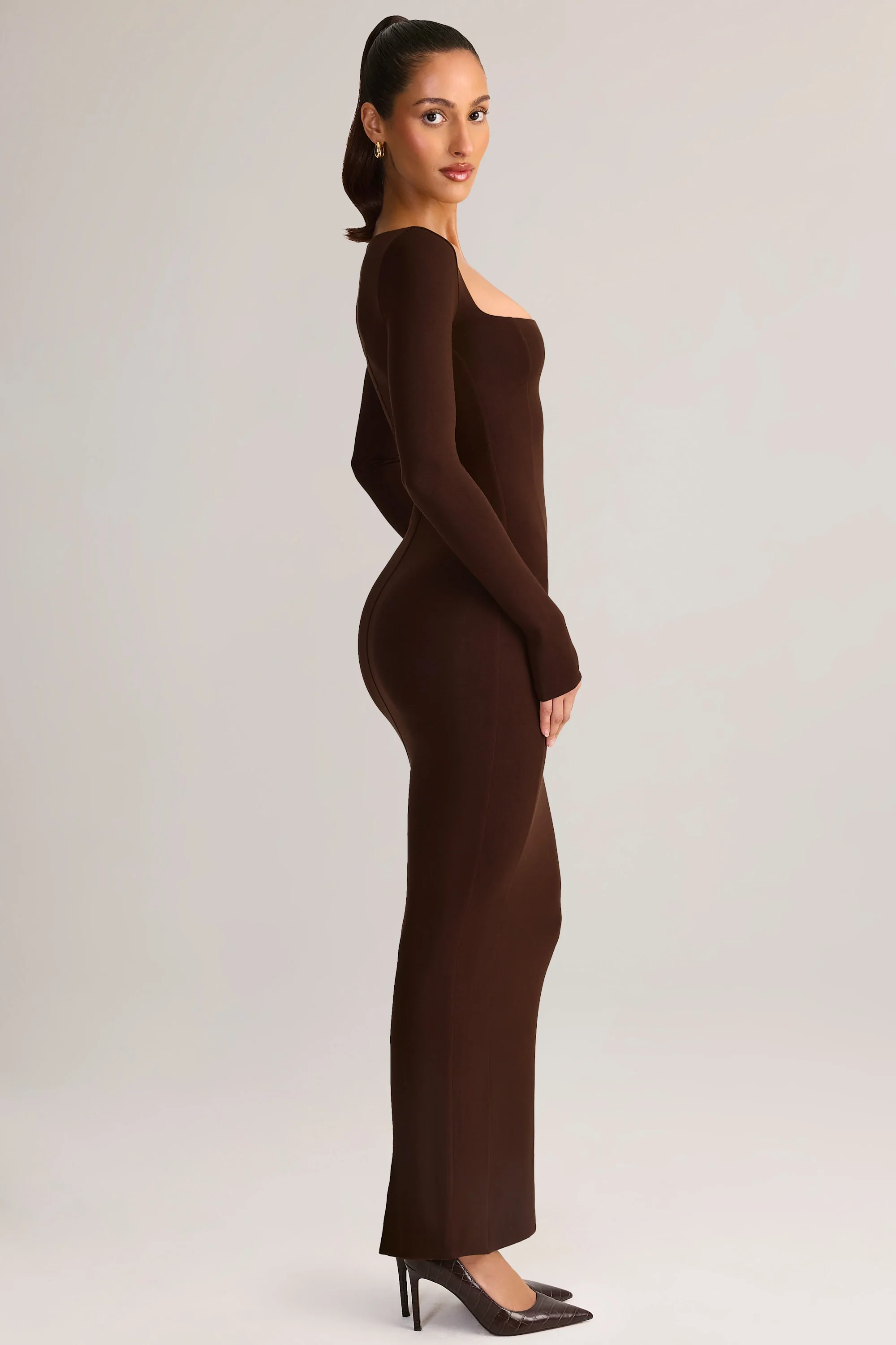 Modal Square-Neck Maxi Dress in Chocolate Brown