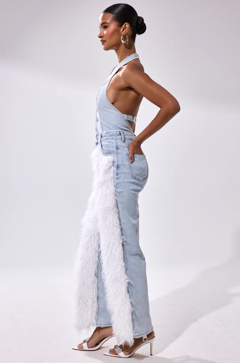 BADDIES ONLY DENIM FUR JUMPSUIT