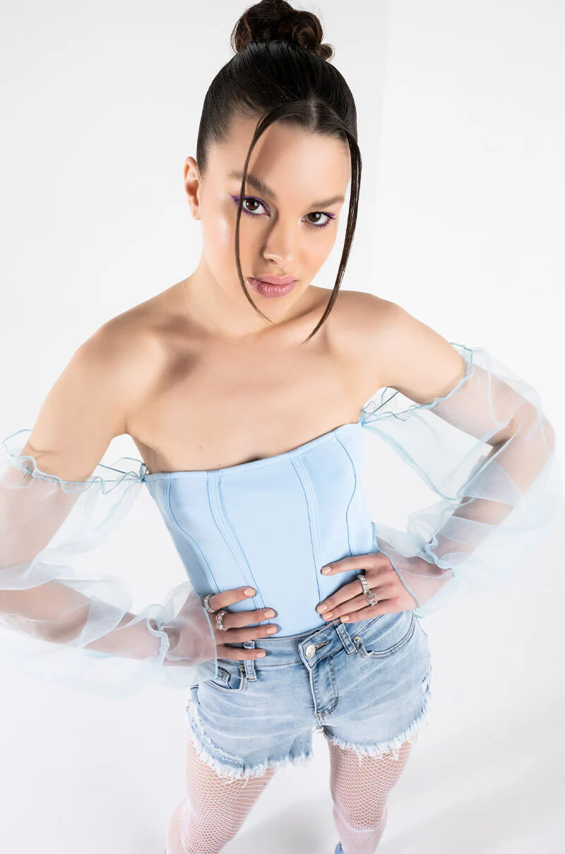 FLEX-FIT HIGH WAISTED SUPER STRETCHY LIGHT BLUE DENIM SHORTS