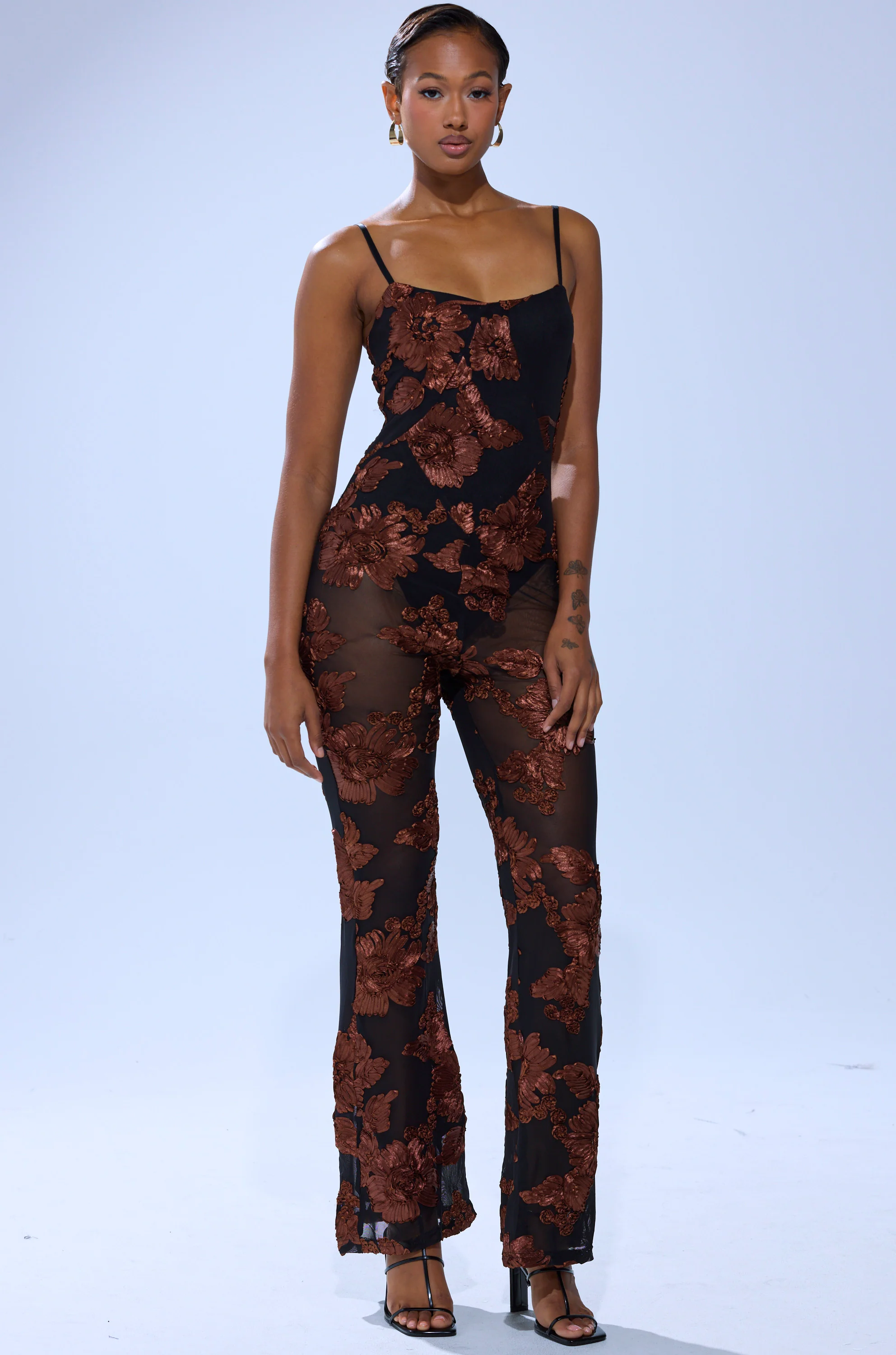 LAY IT LOW PRINTED MESH JUMPSUIT