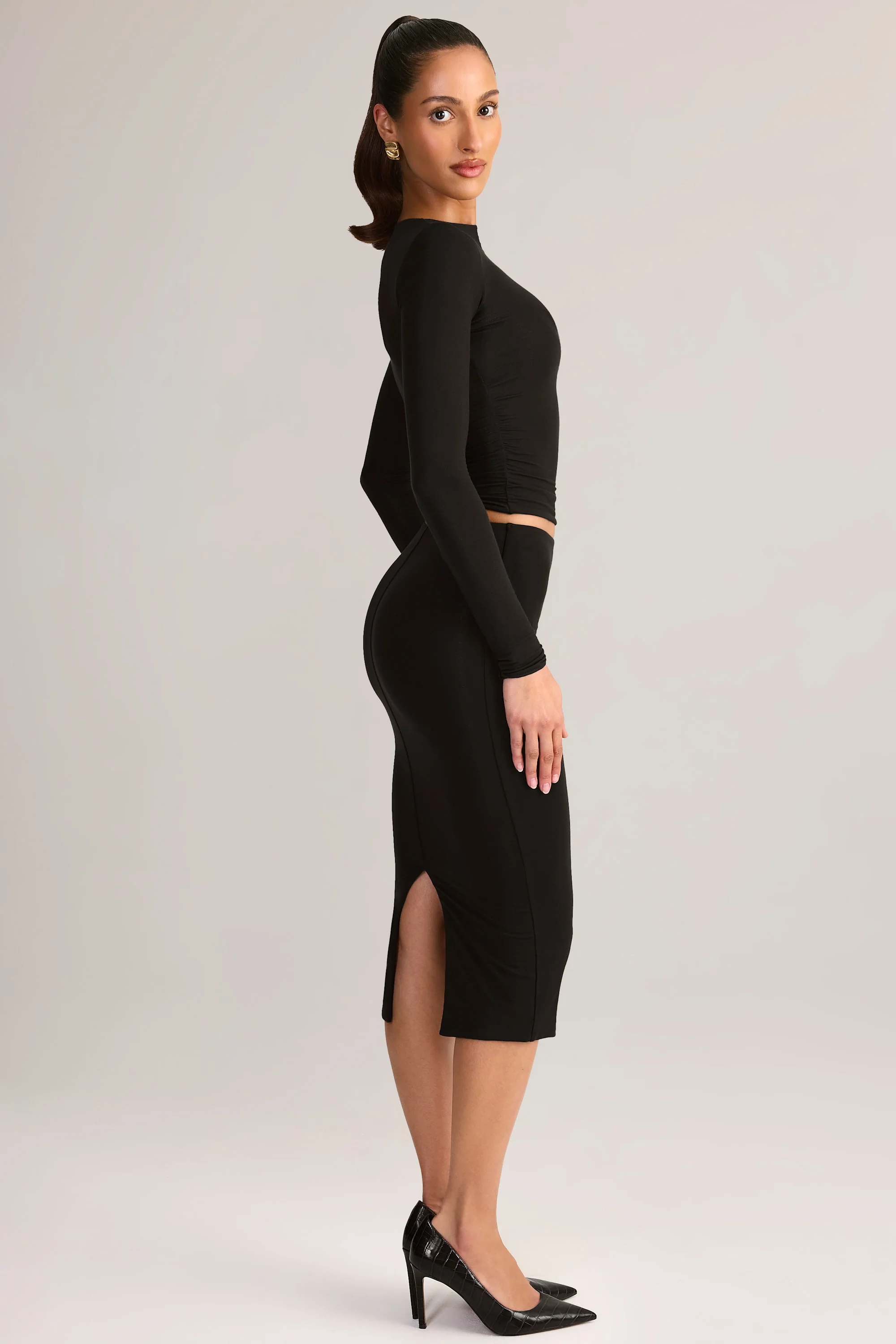 Modal Mid-Rise Pencil Skirt in Black