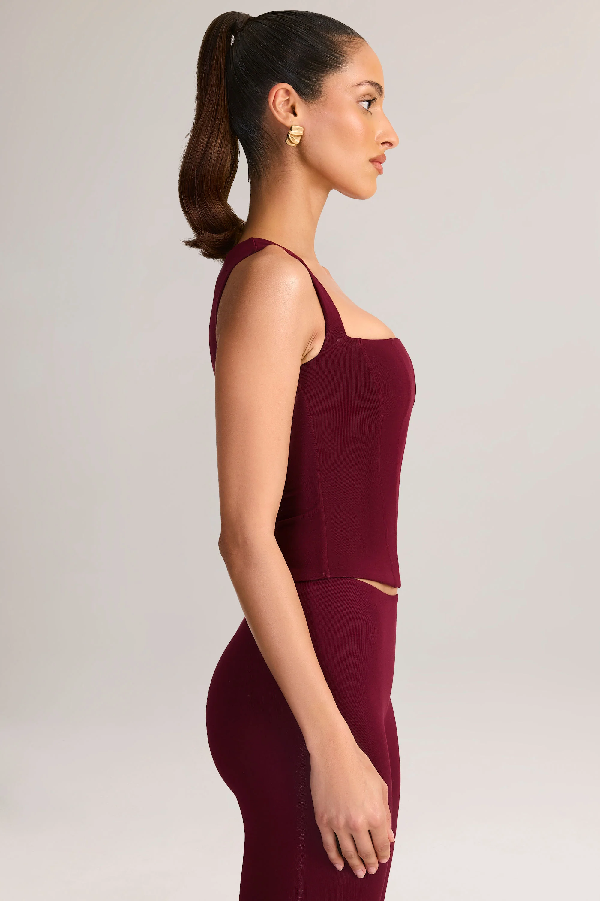 Modal Square-Neck Corset Top in Wine