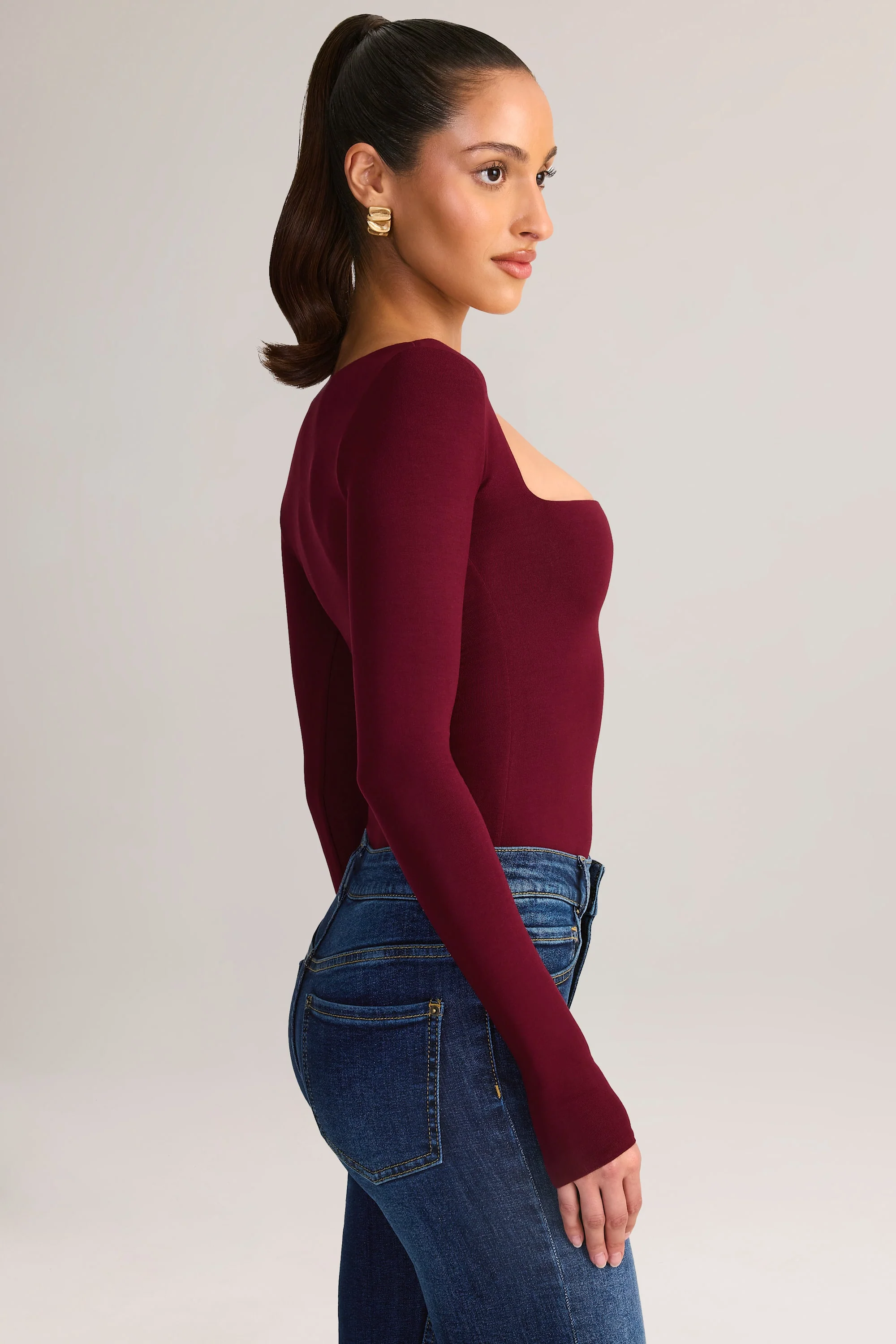 Modal Square-Neck Top in Wine