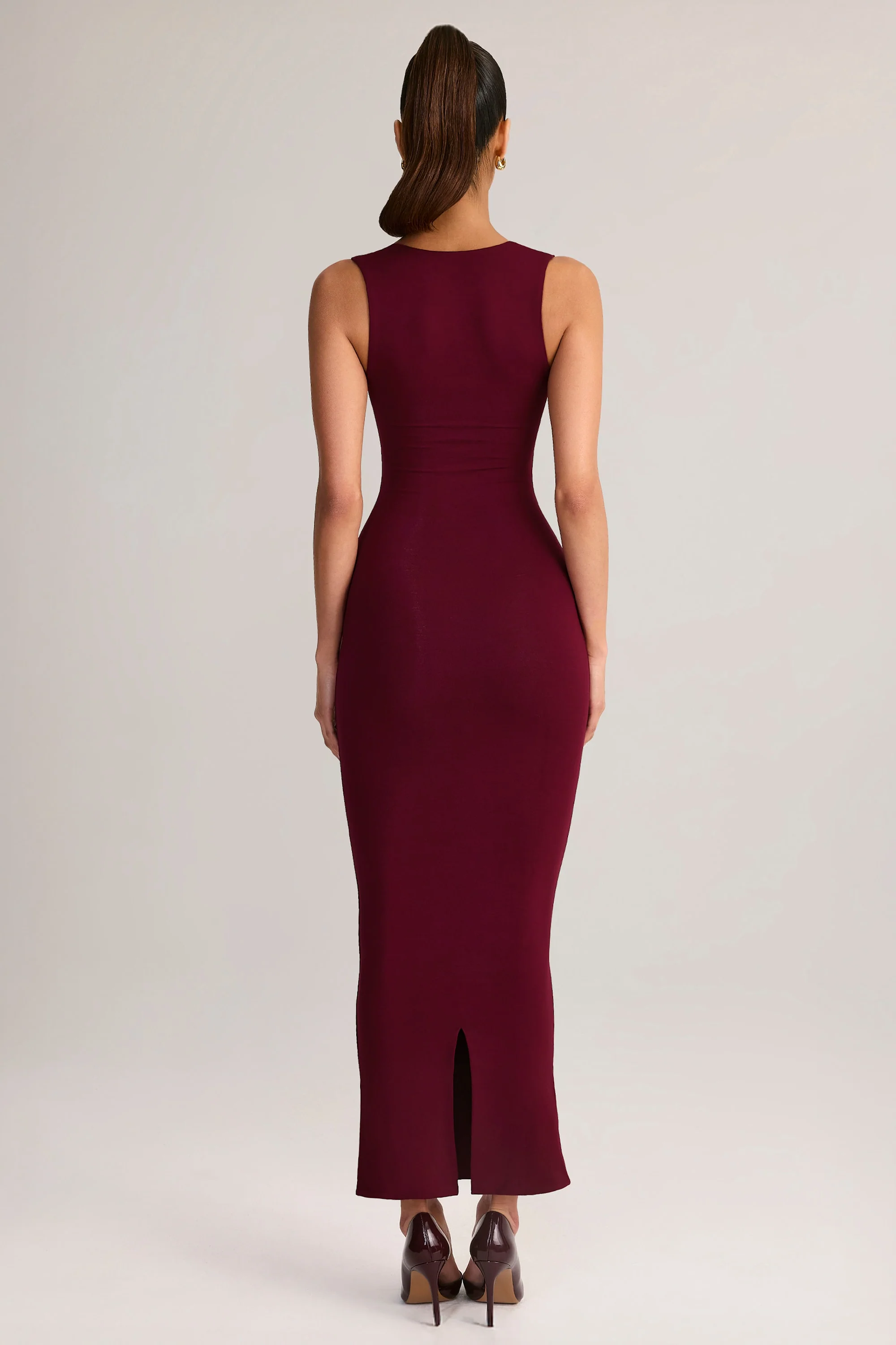 Modal Square-Neck Midi Dress in Wine