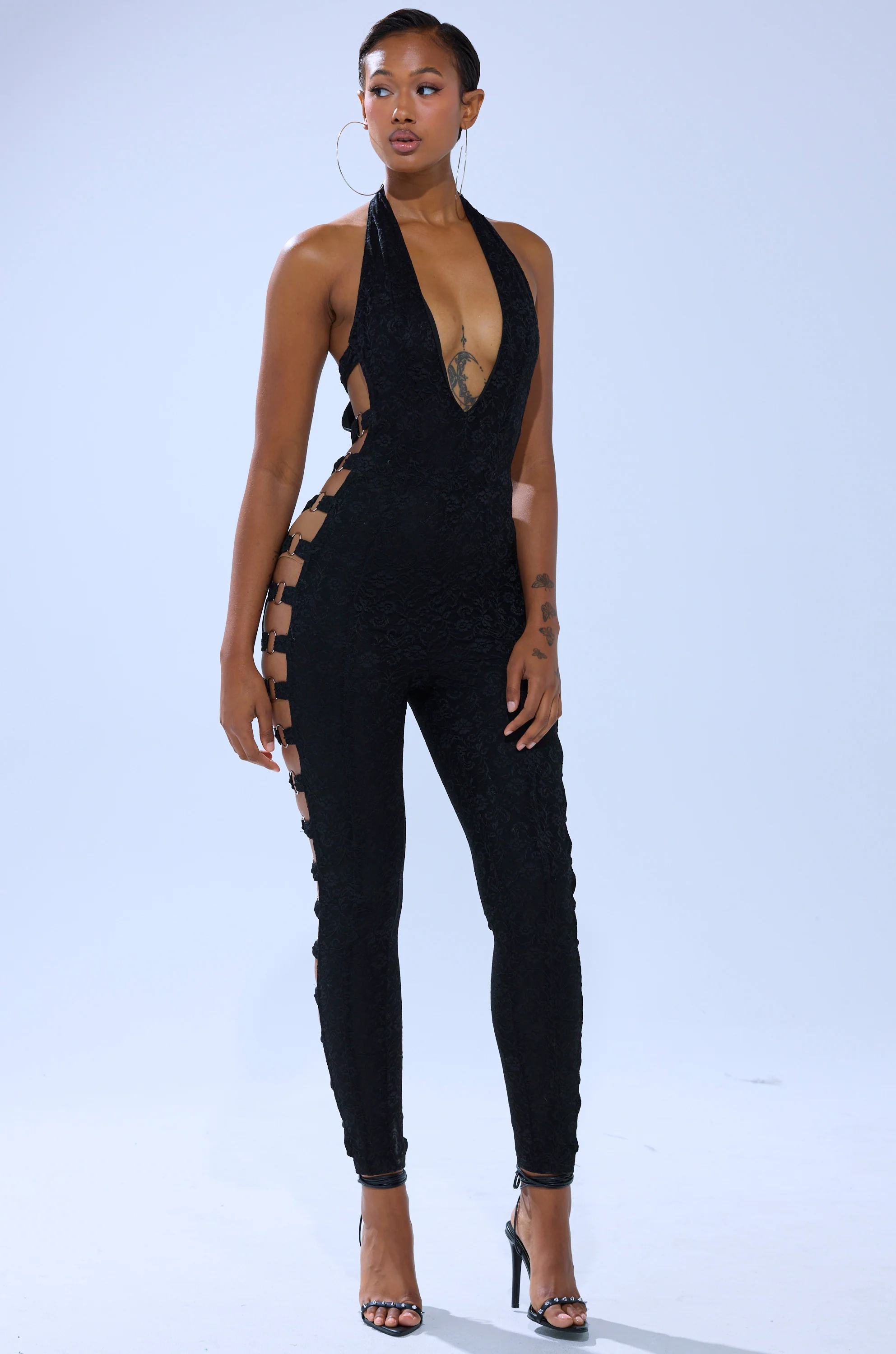 NOT FOR EVERYONE CUTOUT LACE JUMPSUIT