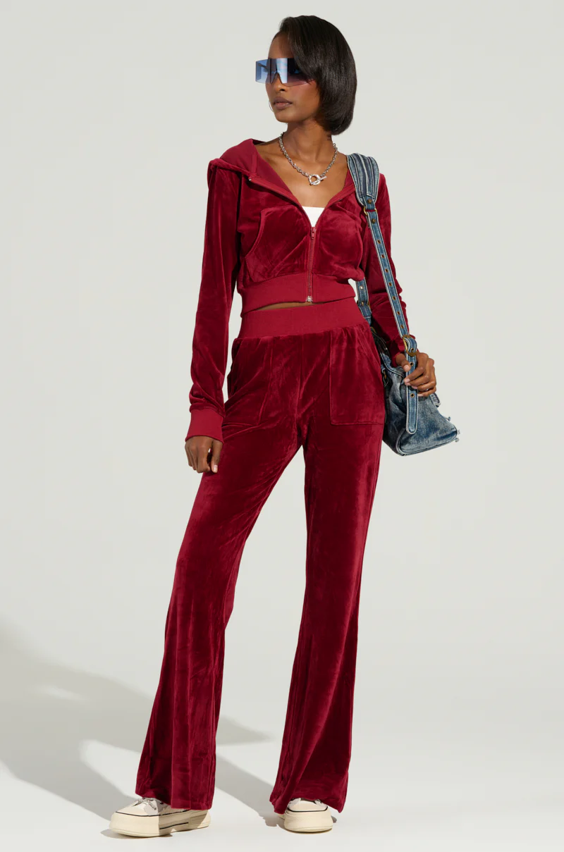 VELOUR GALORE FITTED ZIP UP IN BURGUNDY