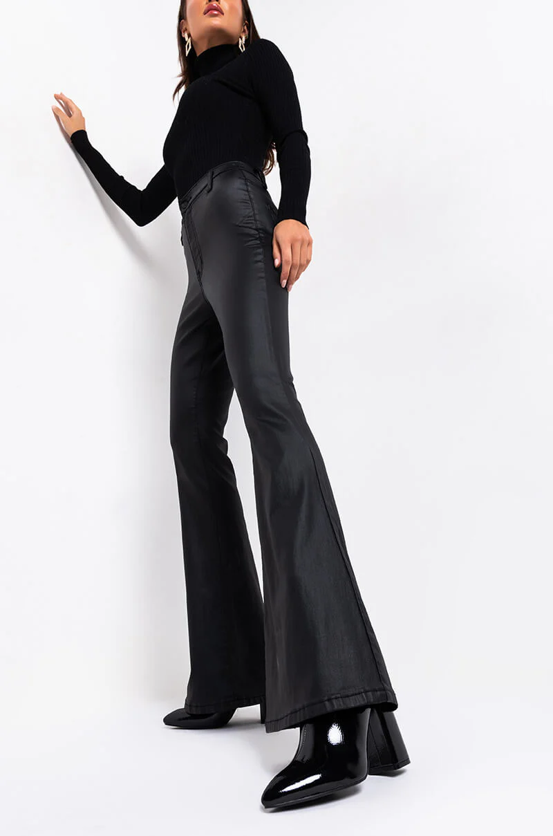 ON DUTY FAUX LEATHER HIGH RISE FLARE PANTS