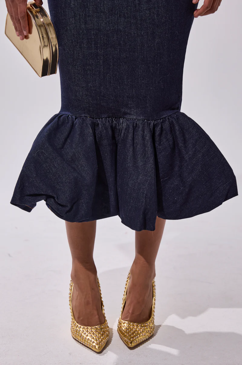 LET'S CHANGE IT UP DENIM MIDI SKIRT