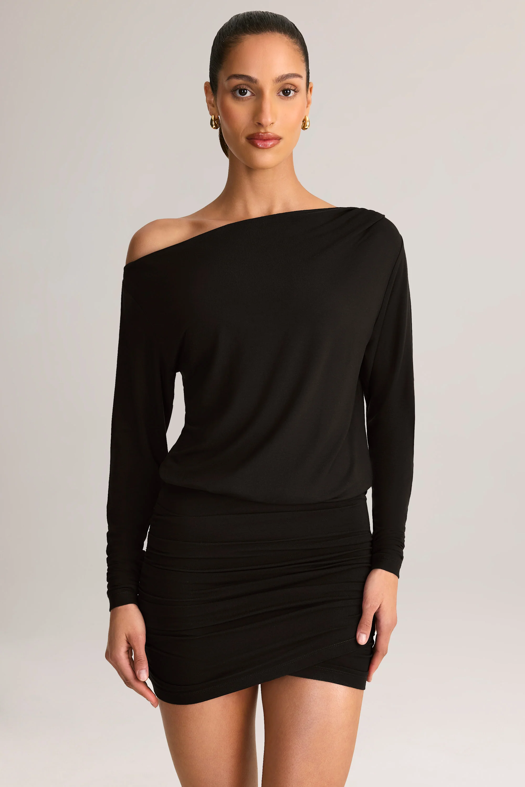 Modal Off-Shoulder Mini Dress in Black