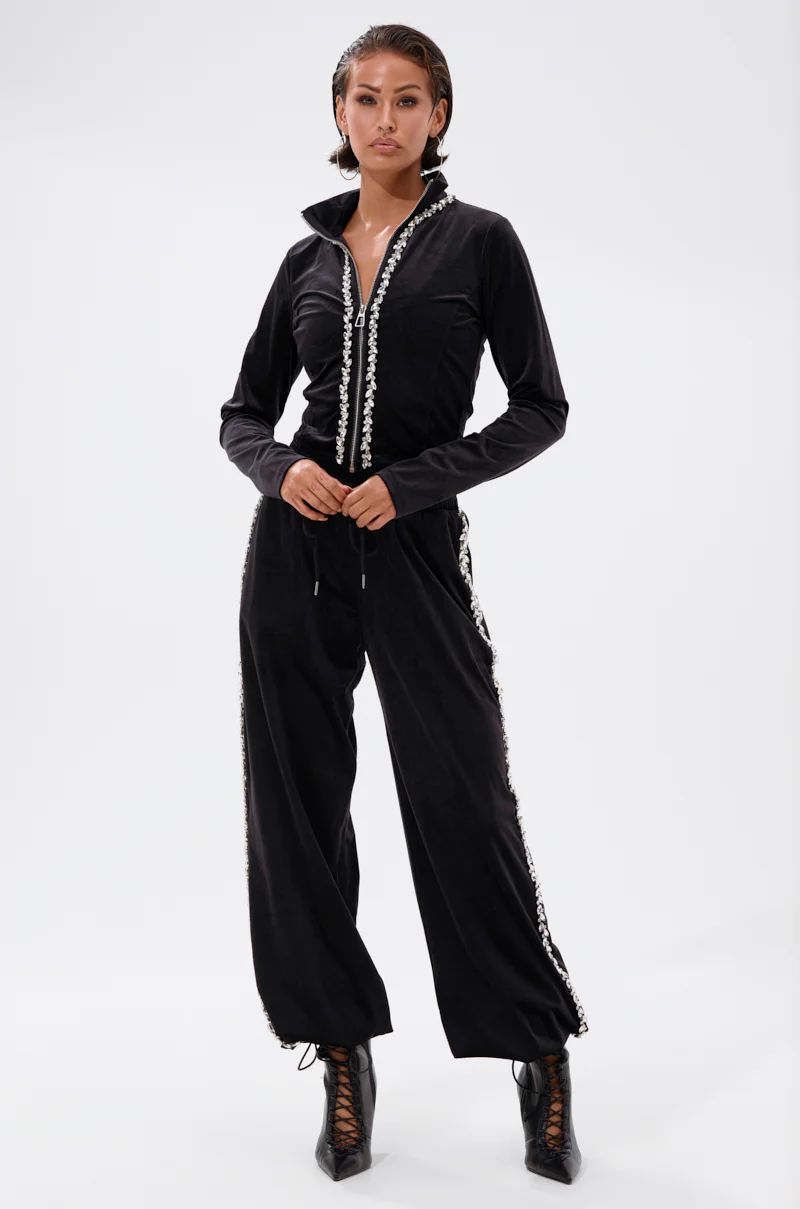 DARA RHINESTONE WIDE LEG SWEATPANT
