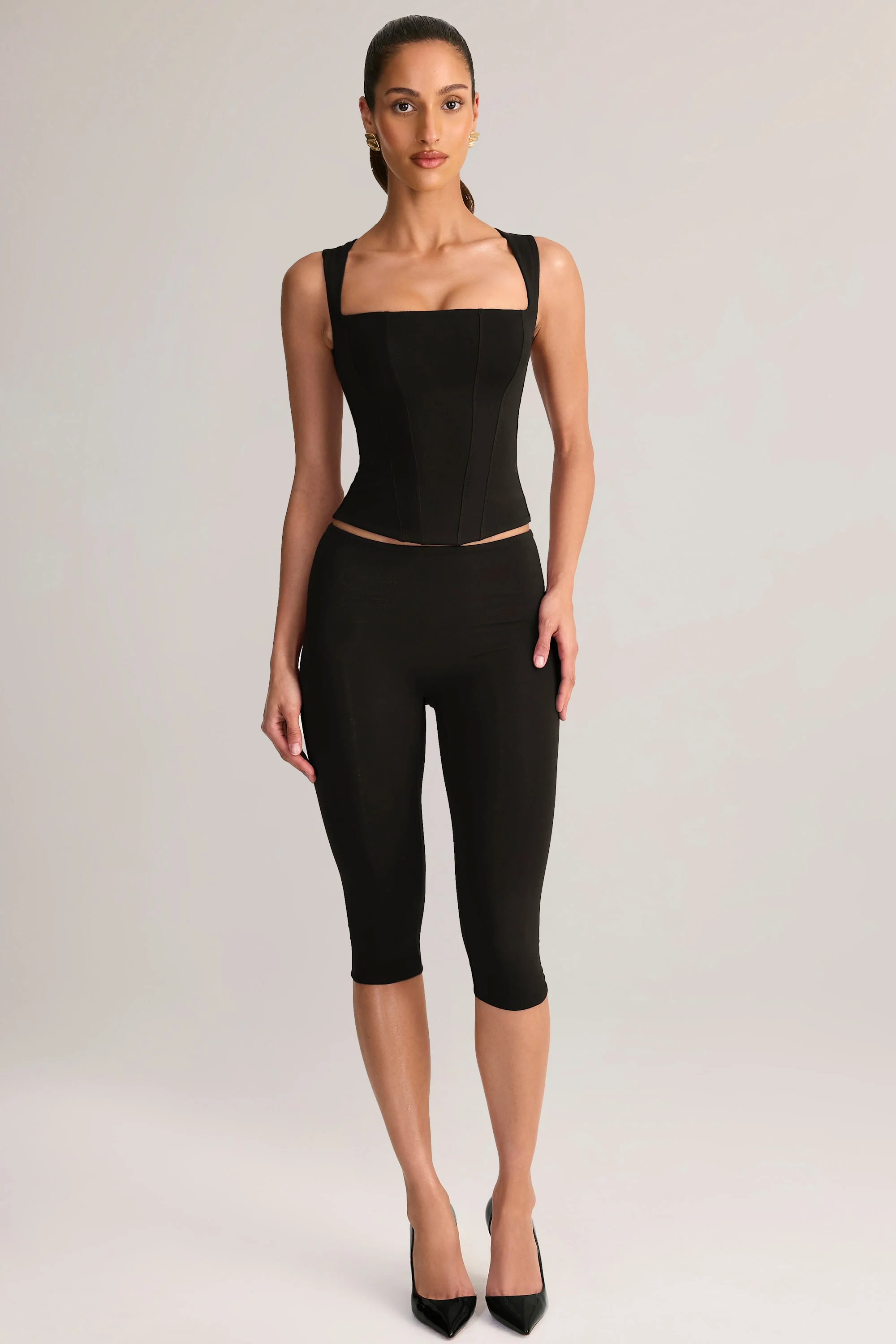 Modal Square-Neck Corset Top in Black