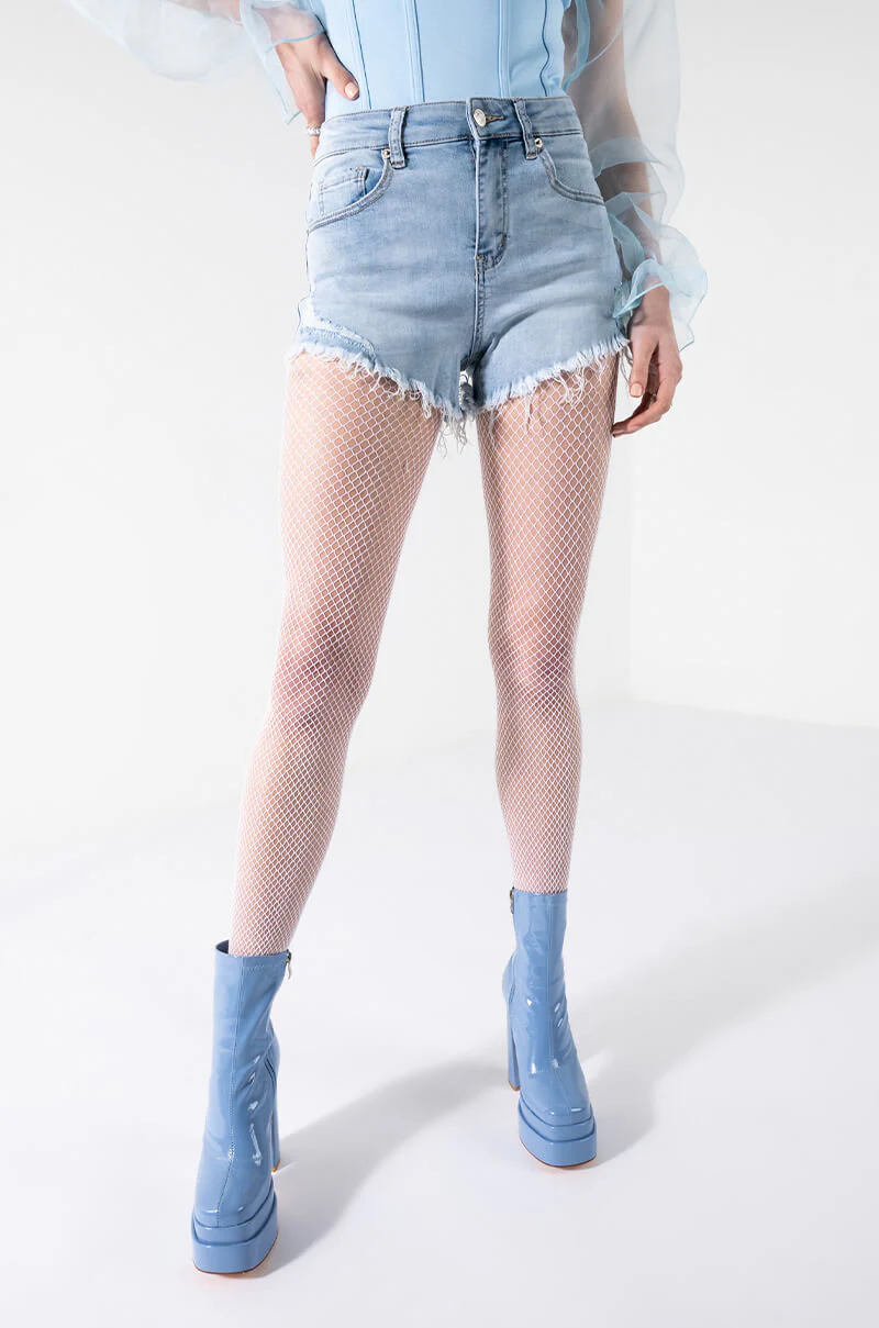 FLEX-FIT HIGH WAISTED SUPER STRETCHY LIGHT BLUE DENIM SHORTS