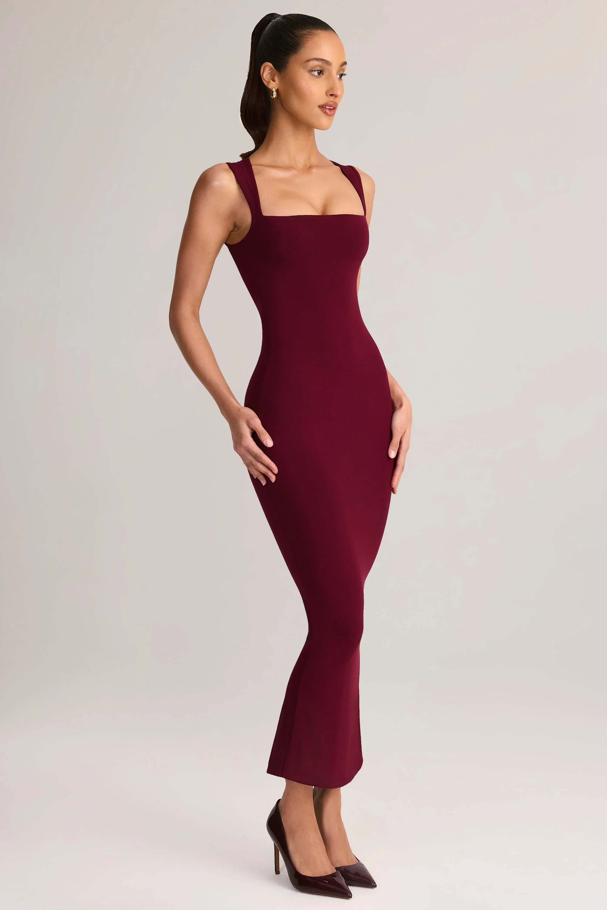 Modal Square-Neck Midi Dress in Wine