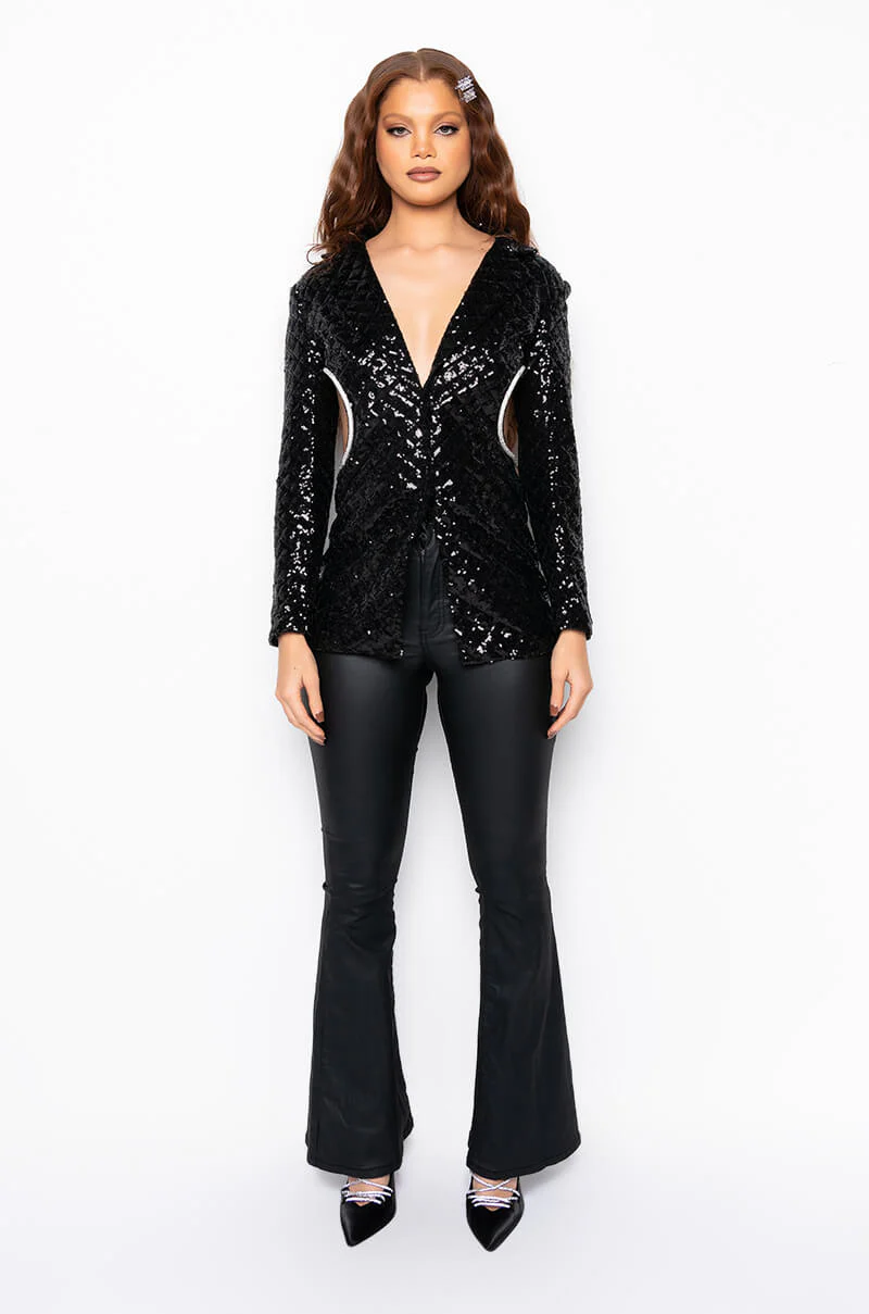 ON DUTY FAUX LEATHER HIGH RISE FLARE PANTS