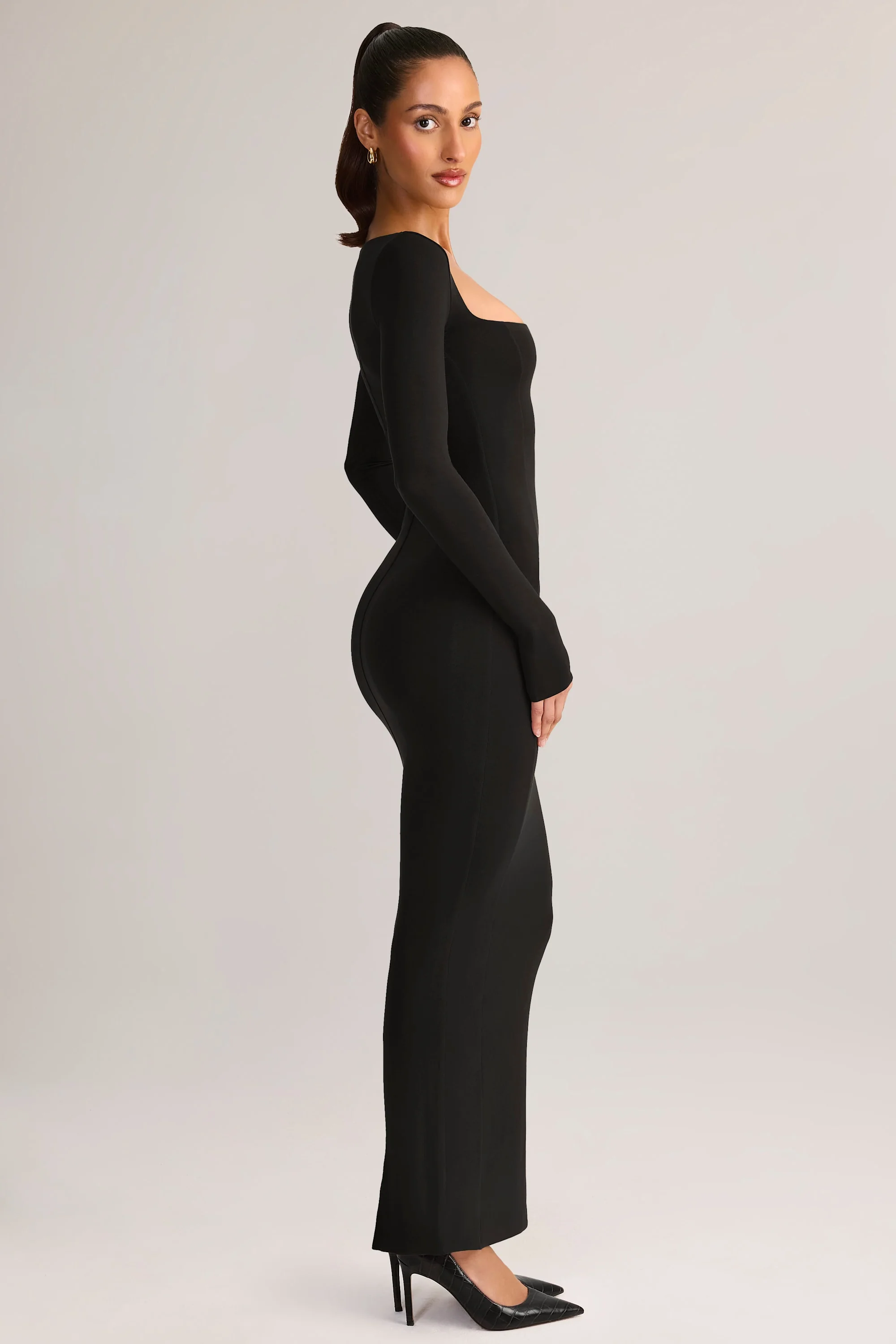 Modal Square-Neck Maxi Dress in Black