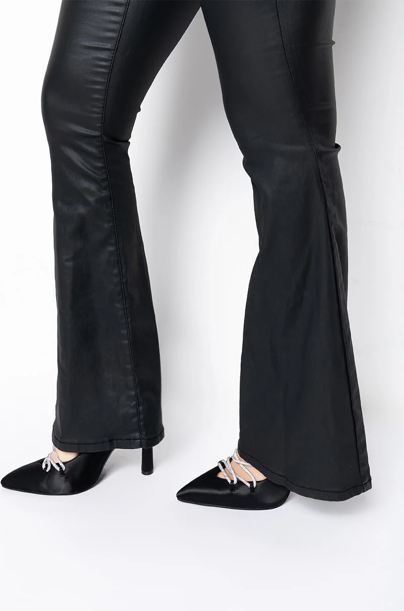 ON DUTY FAUX LEATHER HIGH RISE FLARE PANTS