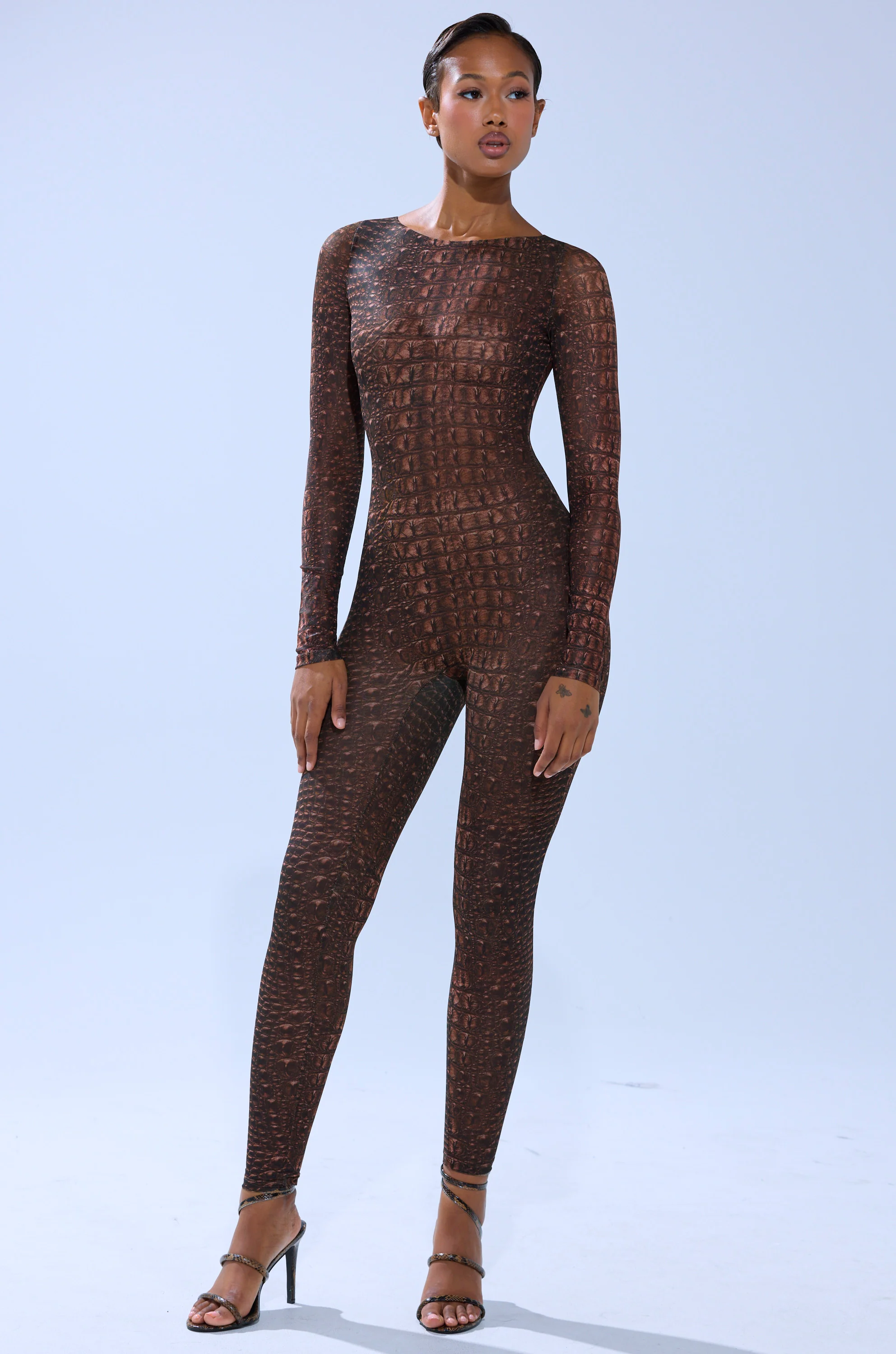 TRY AND GET ME SNAKE MESH JUMPSUIT