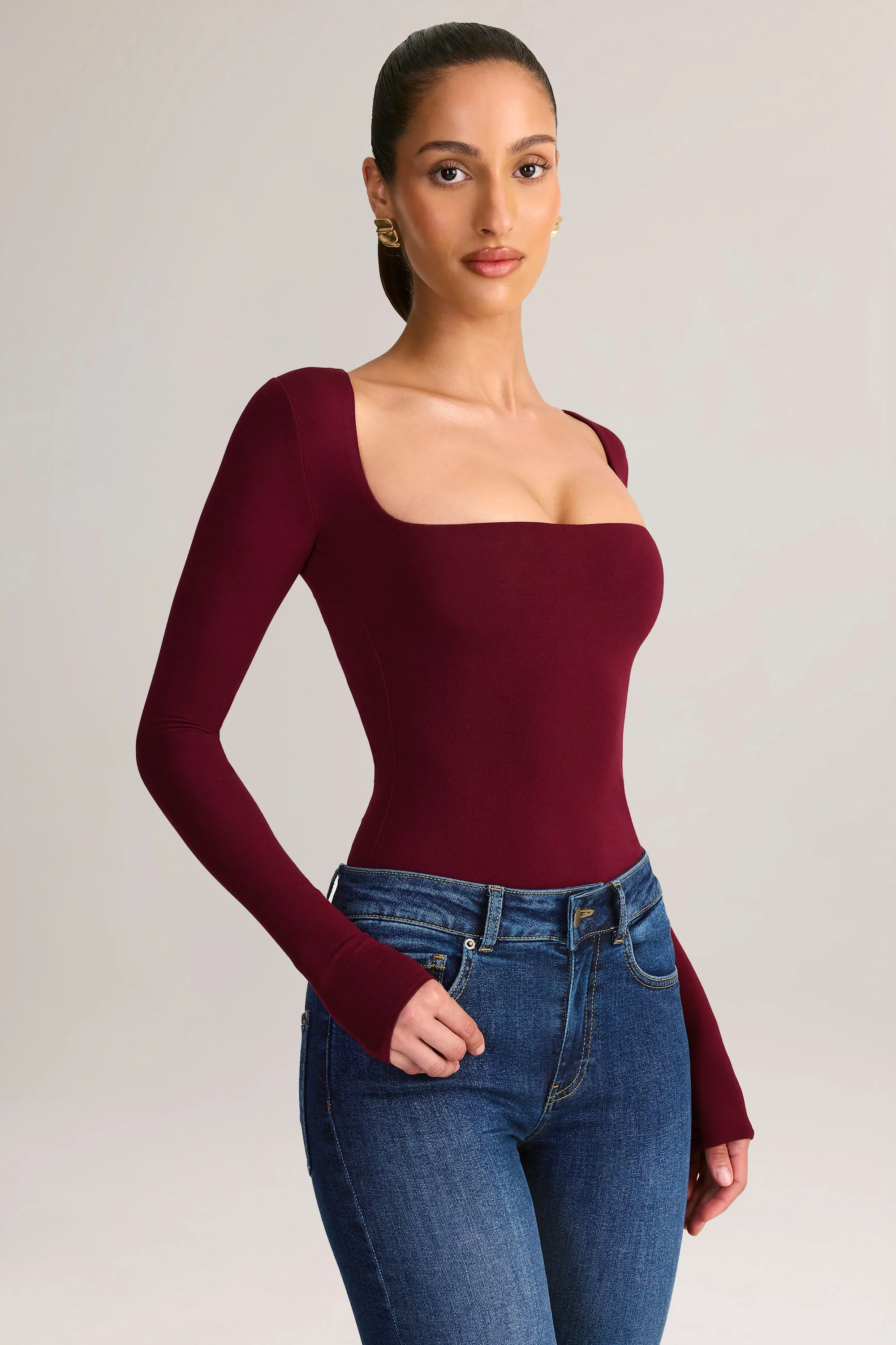 Modal Square-Neck Top in Wine
