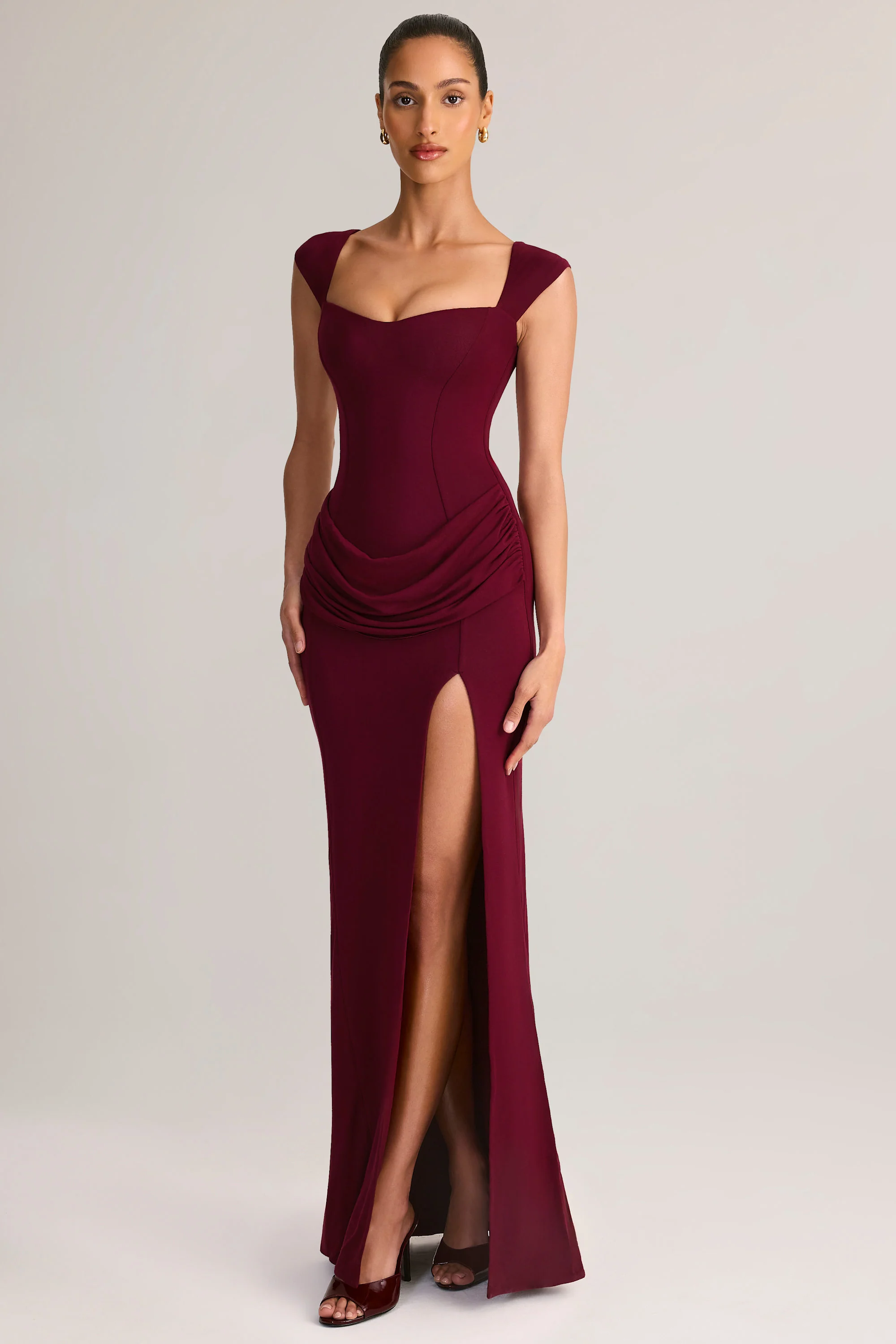 Modal Sweetheart-Neck Maxi Dress in Wine