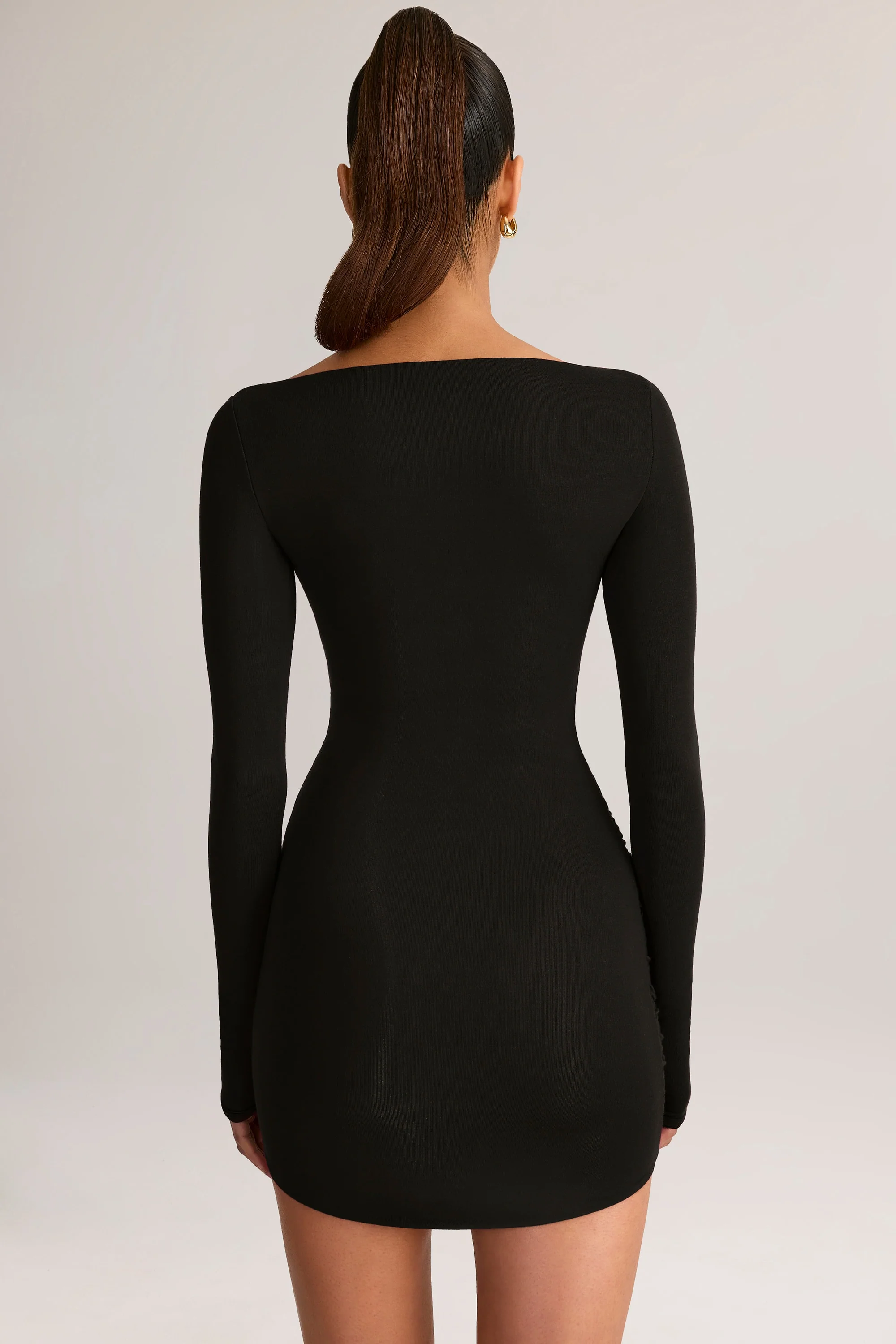 Modal Draped Long-Sleeve Mini Dress in Black