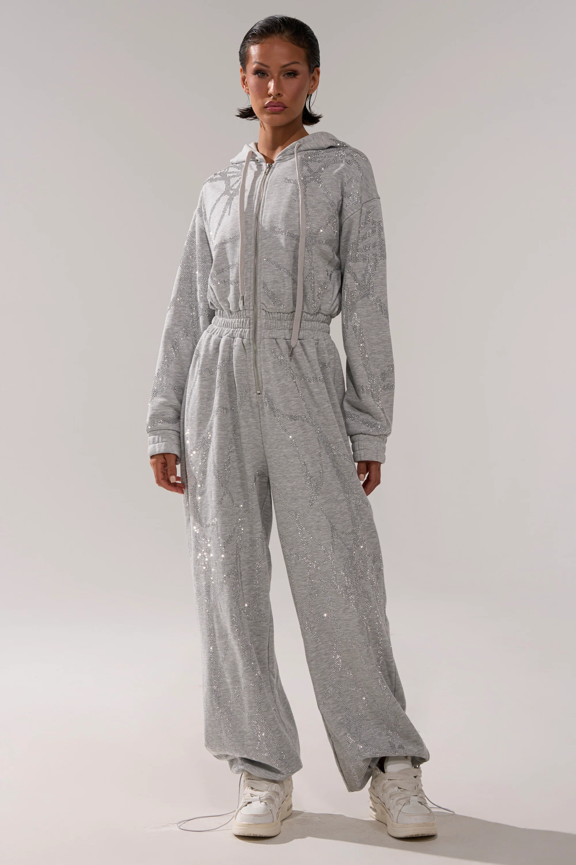 NEVER BUGGIN PRINTED FRENCH TERRY JUMPSUIT