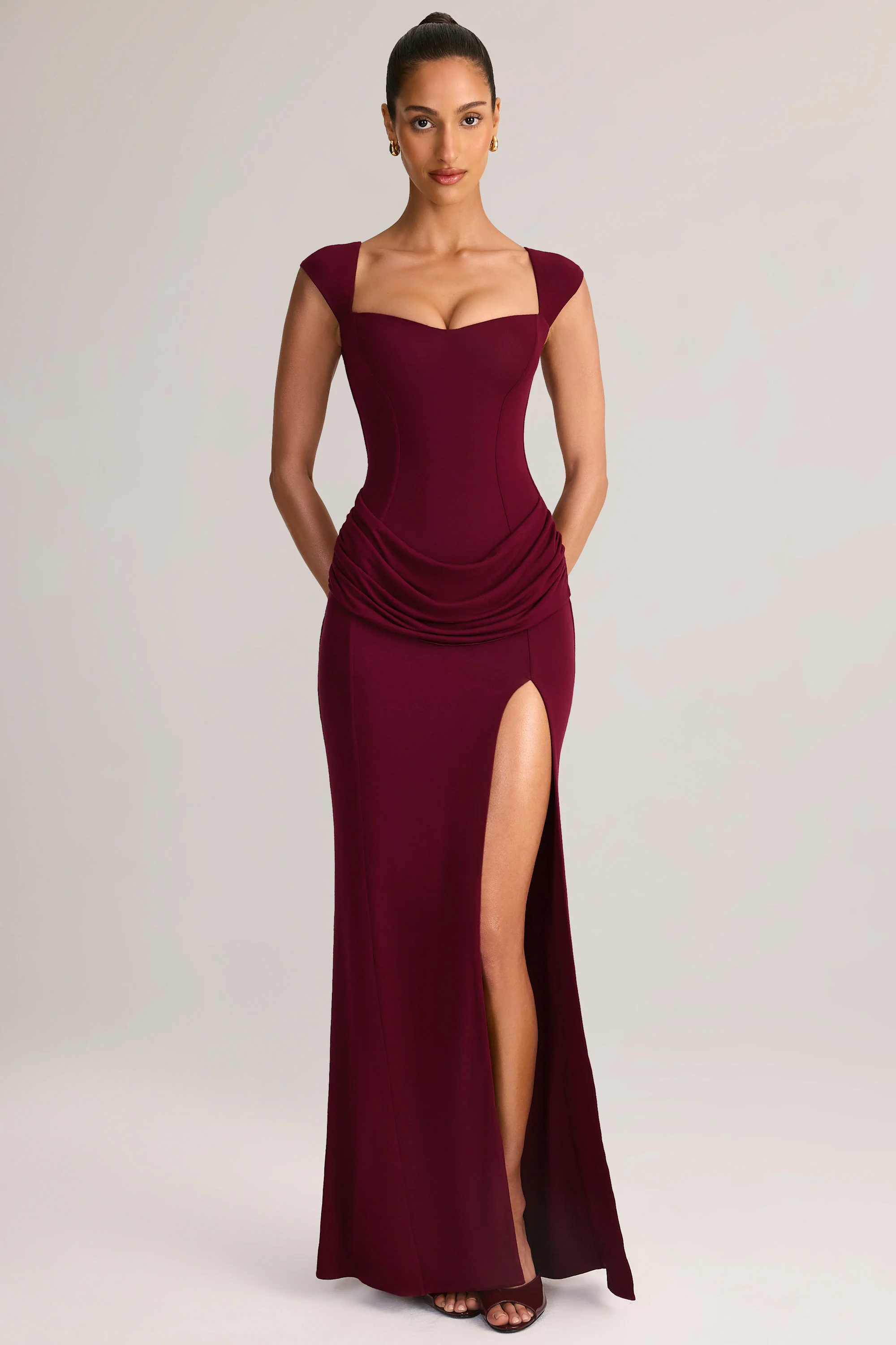 Modal Sweetheart-Neck Maxi Dress in Wine