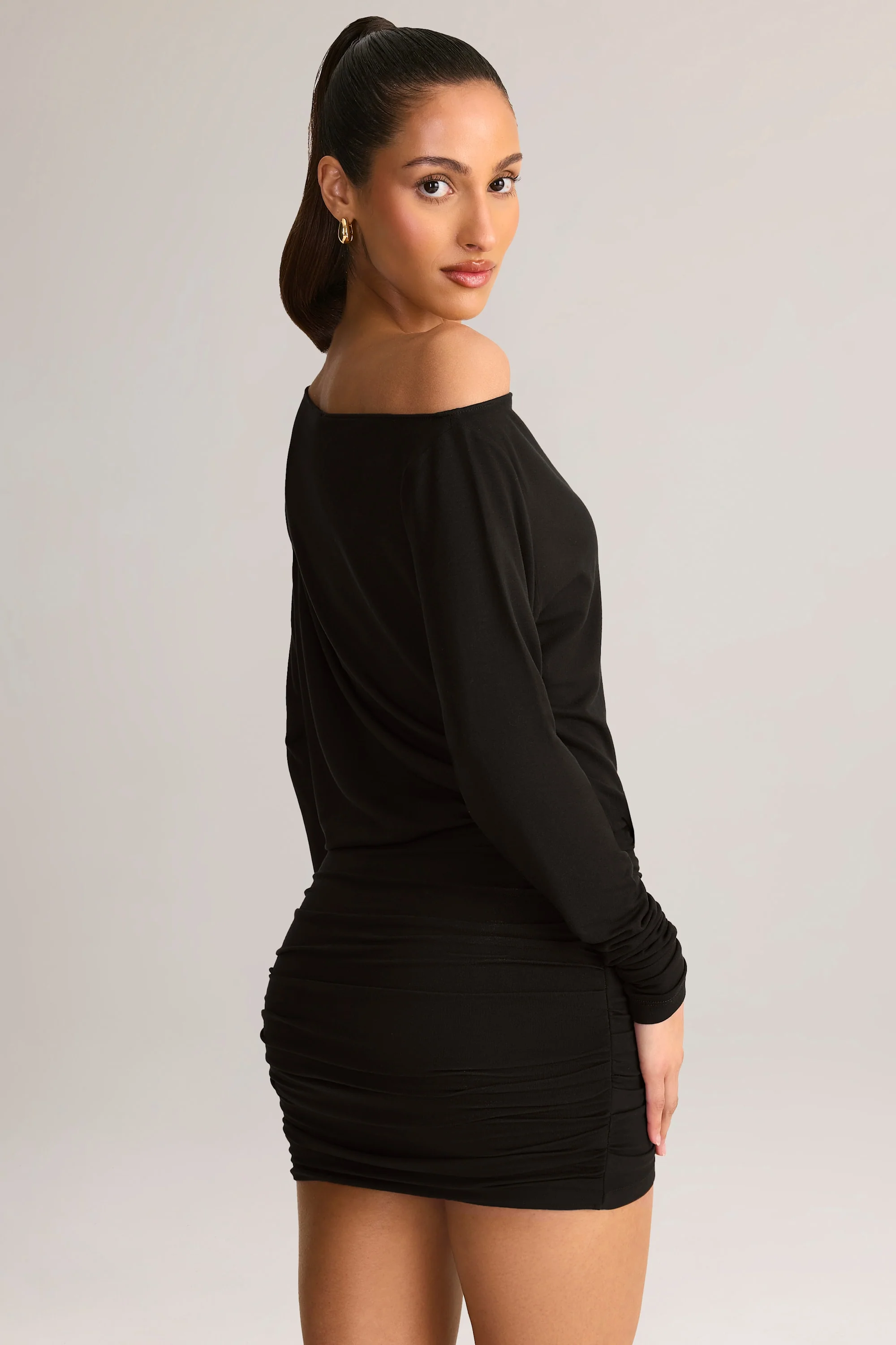 Modal Off-Shoulder Mini Dress in Black