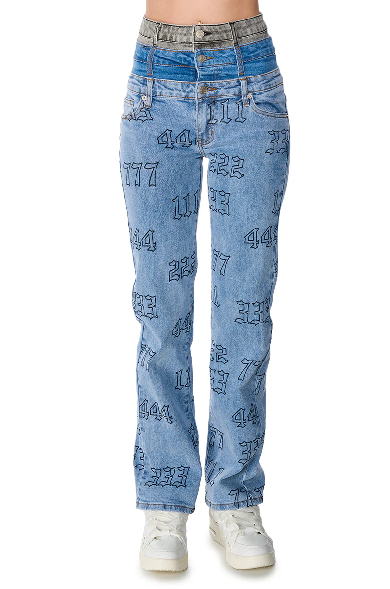 LUCKY NUMBER TRIPLE WAISTBAND STRAIGHT LEG JEANS