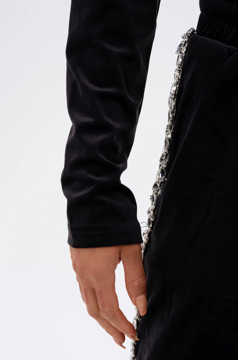 DARA RHINESTONE MOCK NECK ZIP-UP SWEATSHIRT