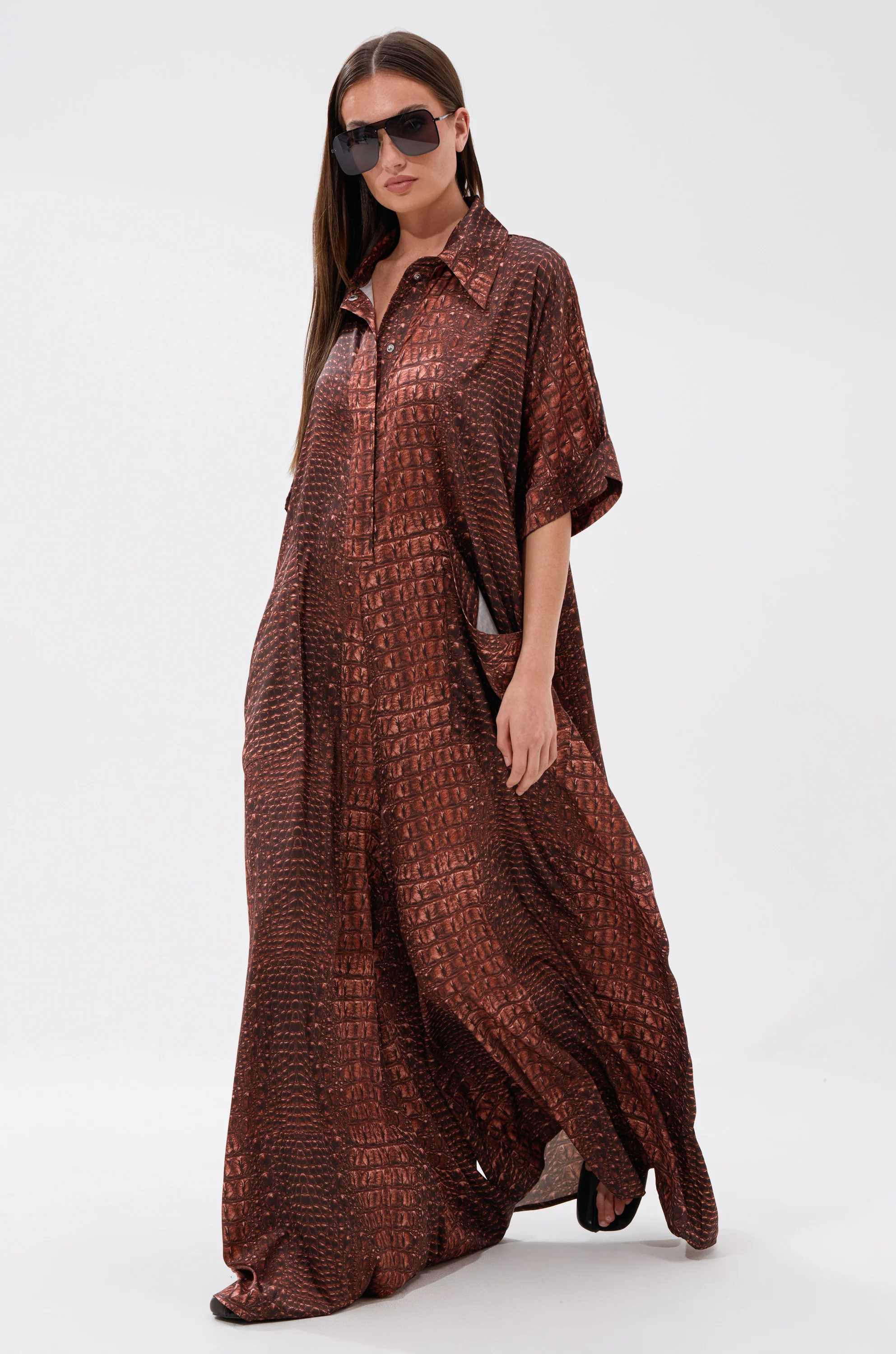 SHE'S RICH OVERSIZED SATIN JUMPSUIT IN CROC PRINT