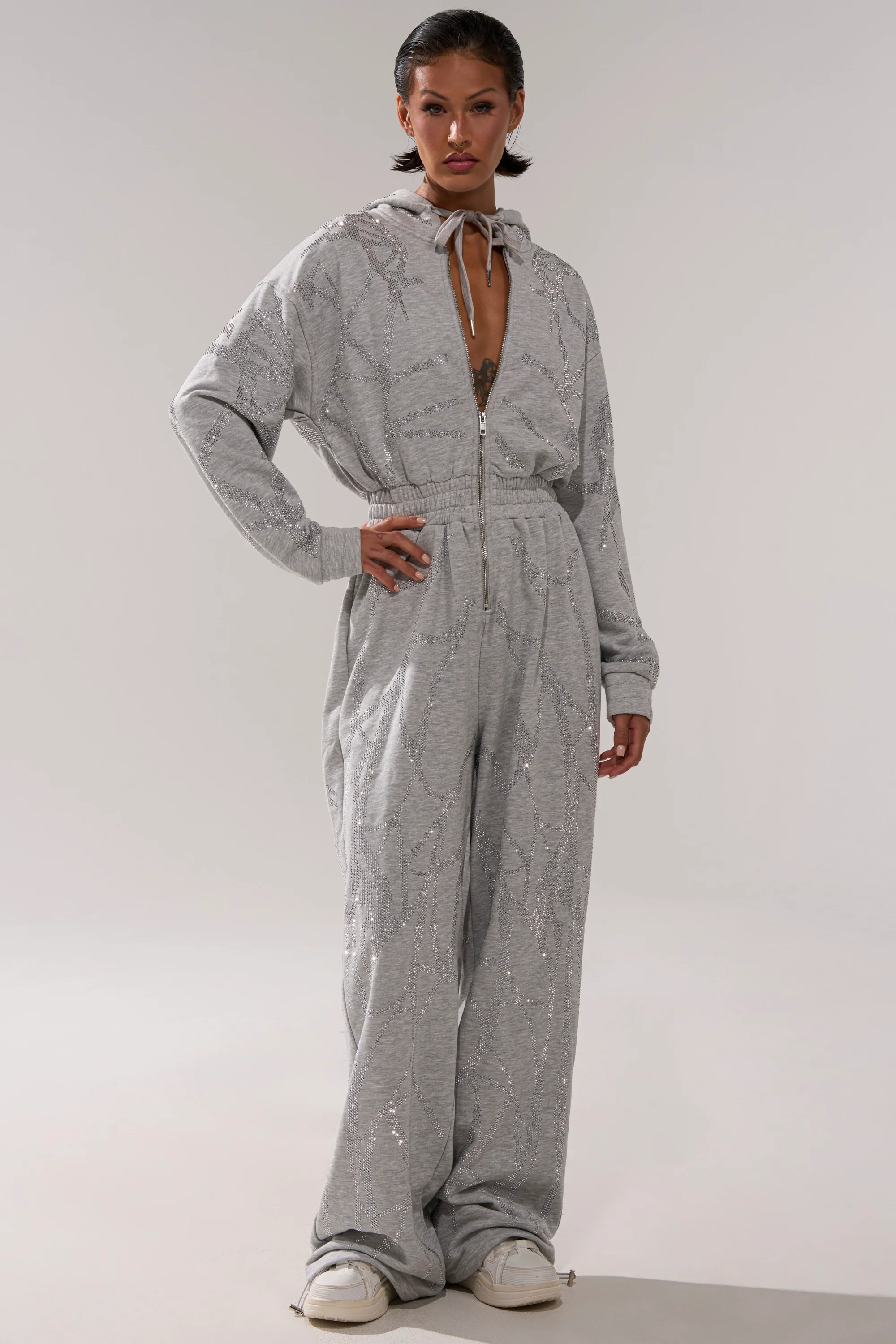 NEVER BUGGIN PRINTED FRENCH TERRY JUMPSUIT