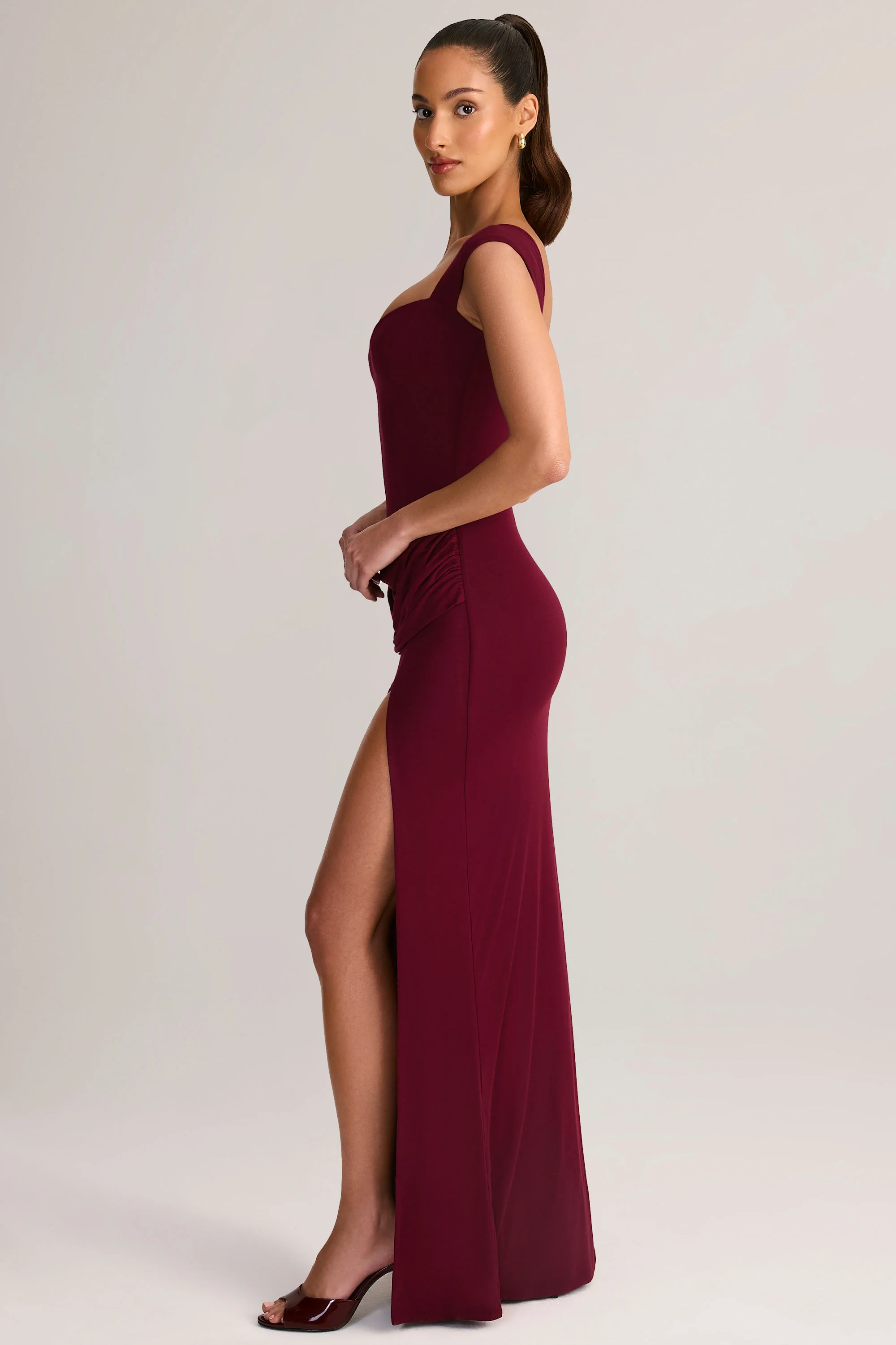 Modal Sweetheart-Neck Maxi Dress in Wine