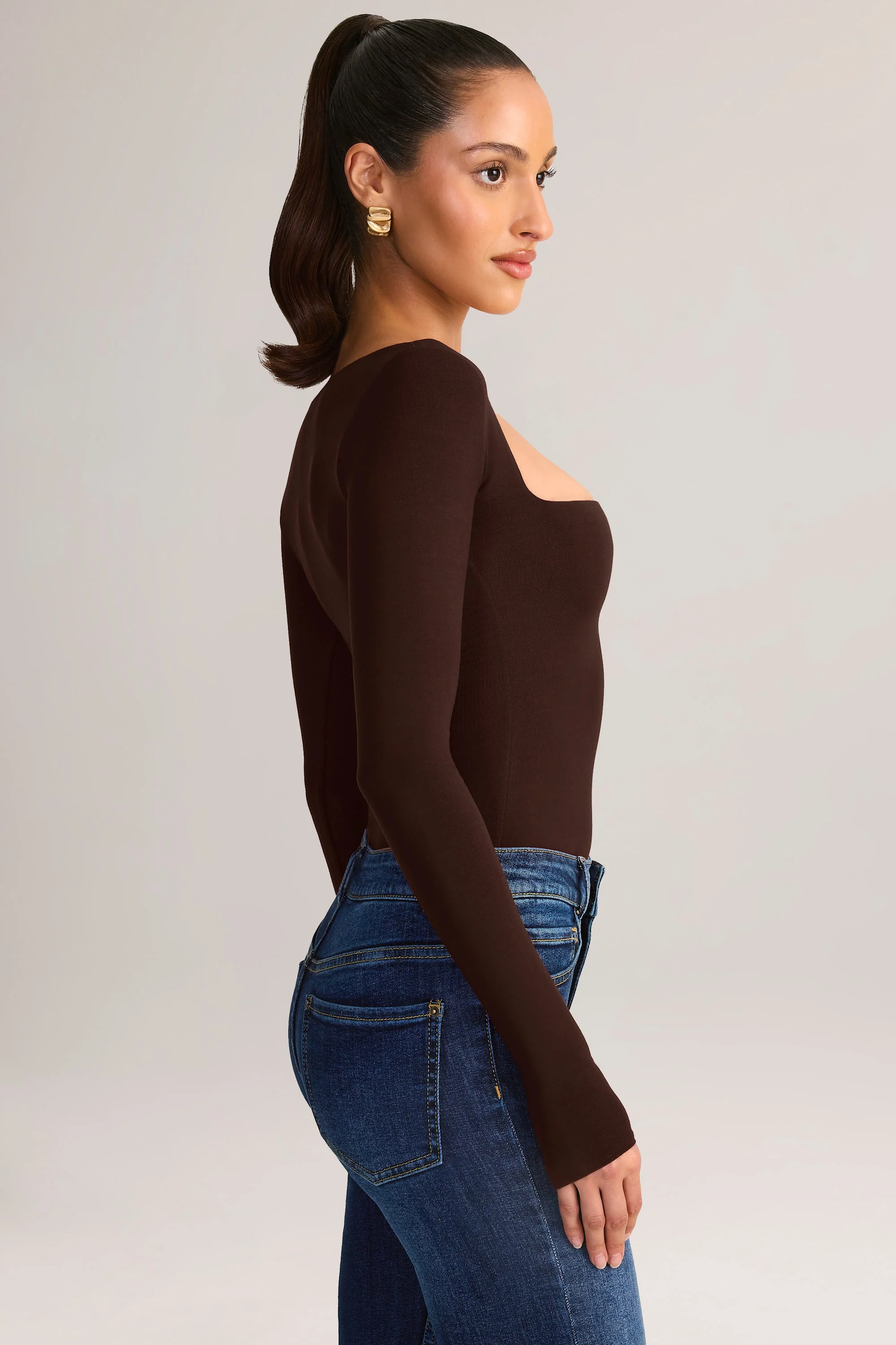 Modal Square-Neck Top in Chocolate Brown