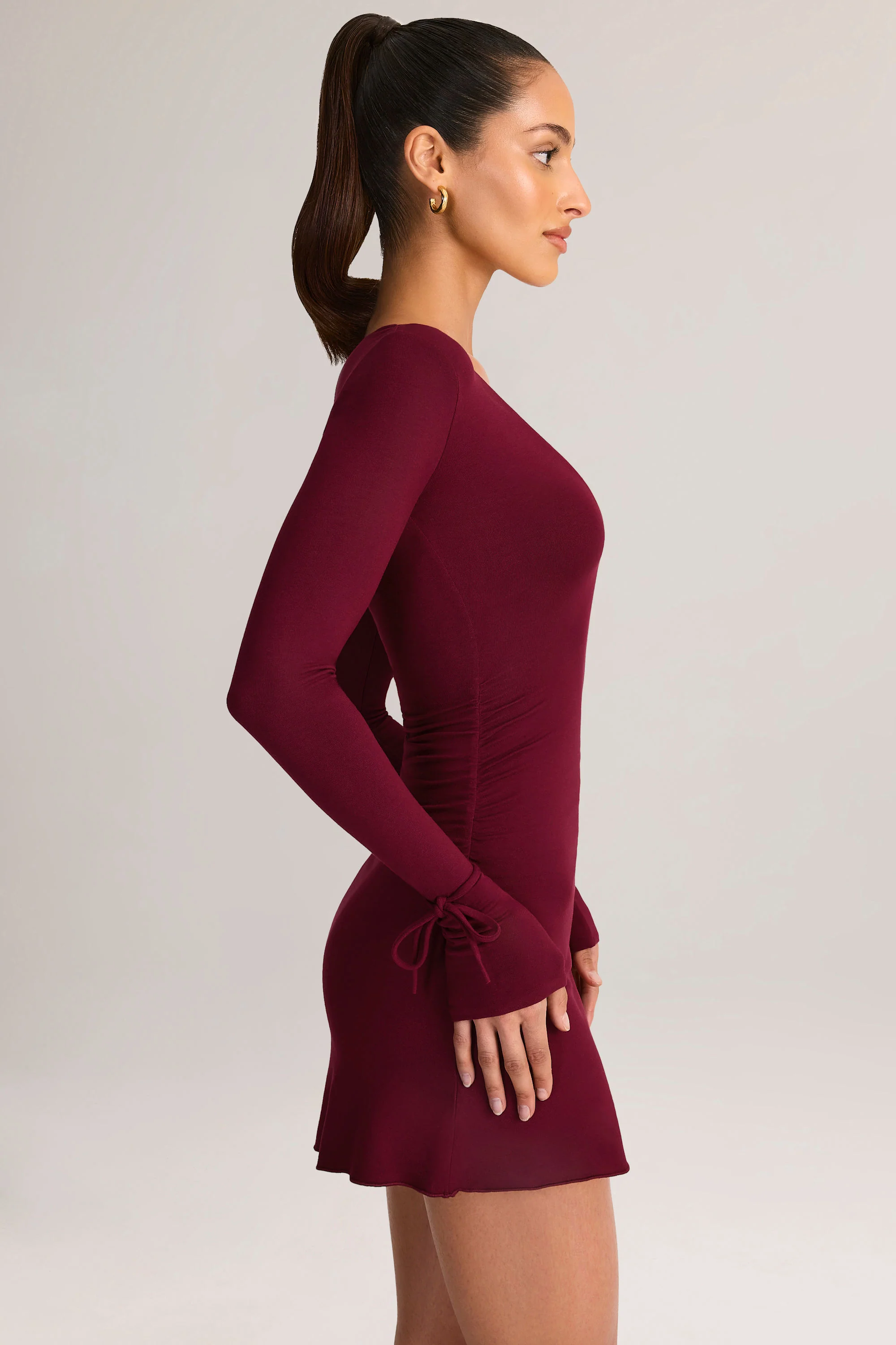 Modal Long-Sleeve Mini Dress in Wine