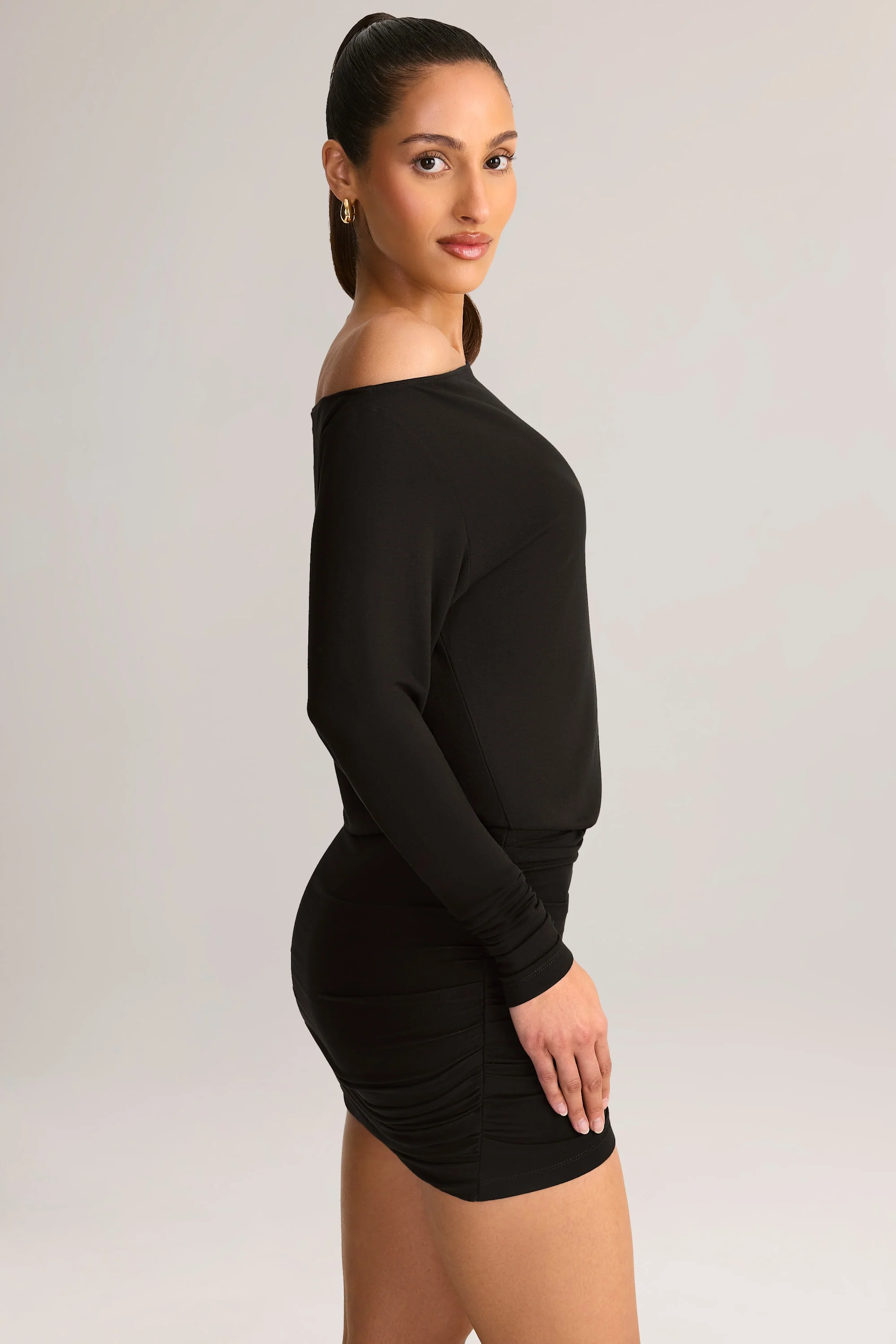 Modal Off-Shoulder Mini Dress in Black