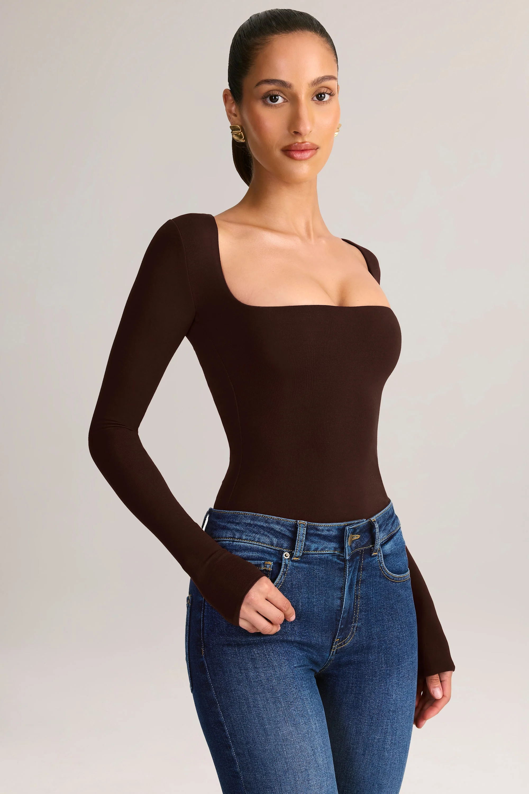 Modal Square-Neck Top in Chocolate Brown