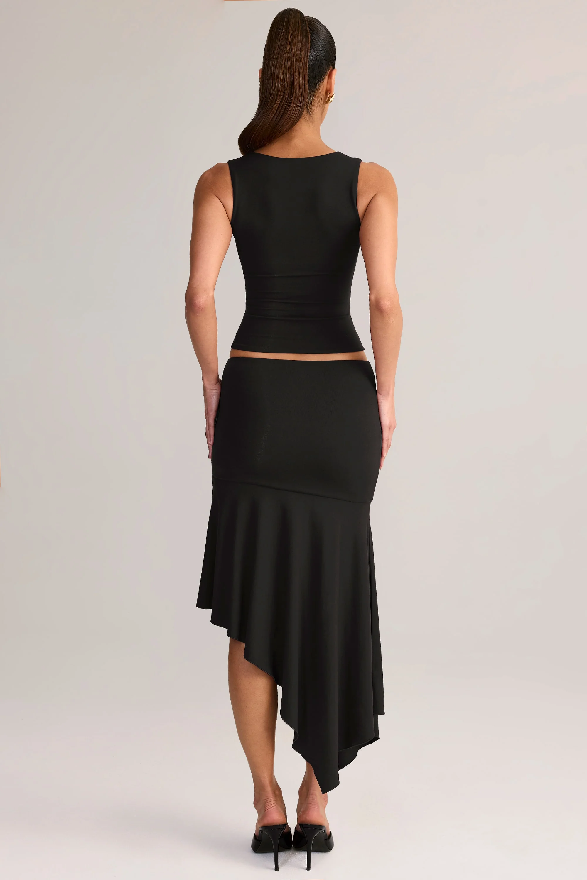Modal Asymmetric Low-Rise Midaxi Skirt in Black