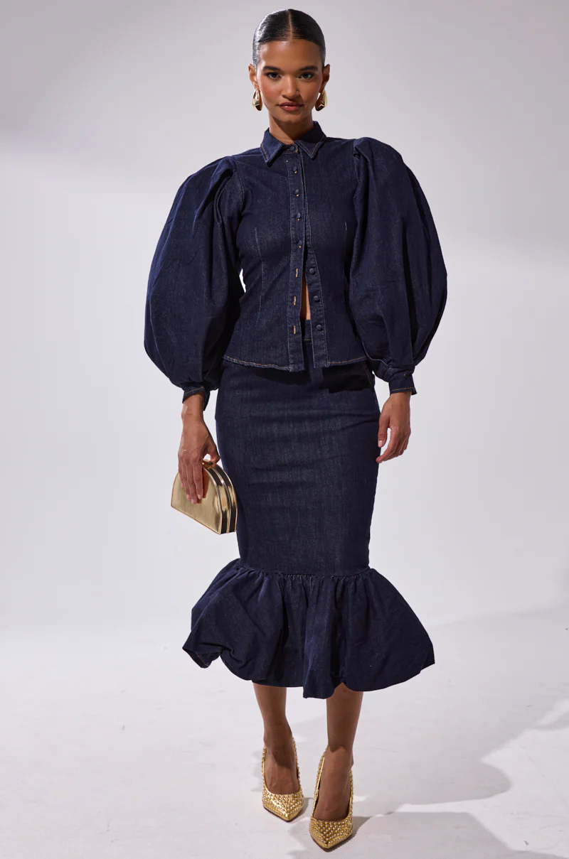 LET'S CHANGE IT UP DENIM MIDI SKIRT