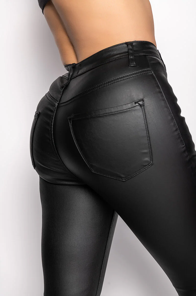 ON DUTY FAUX LEATHER HIGH RISE FLARE PANTS