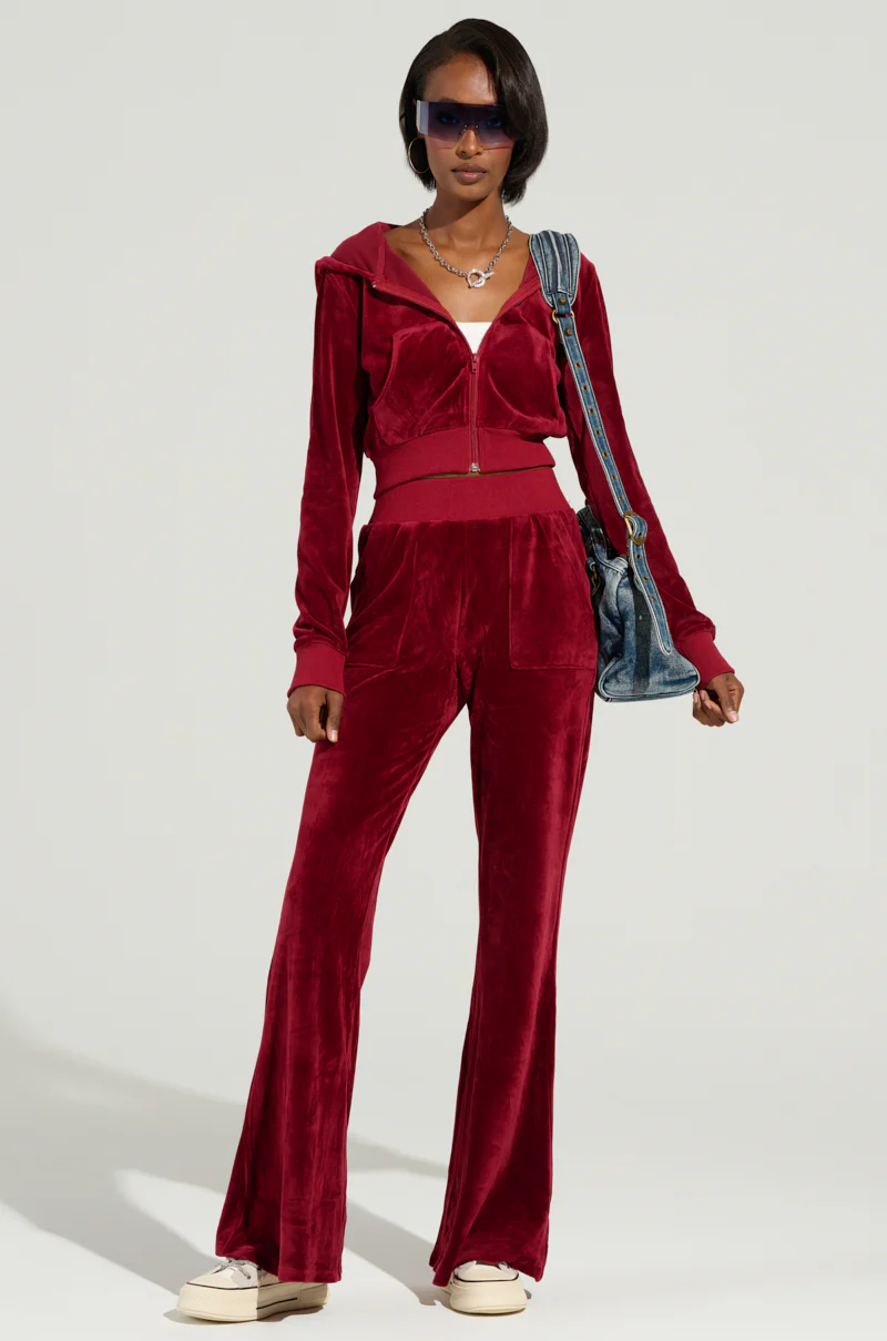 VELOUR GALORE FITTED ZIP UP IN BURGUNDY