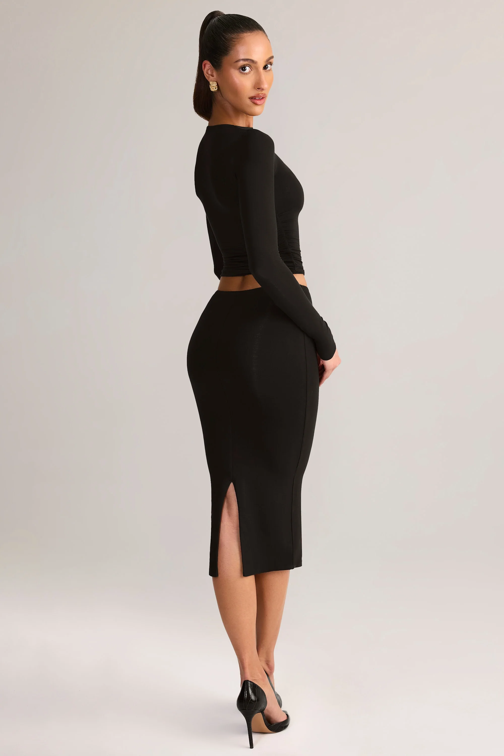 Modal Mid-Rise Pencil Skirt in Black