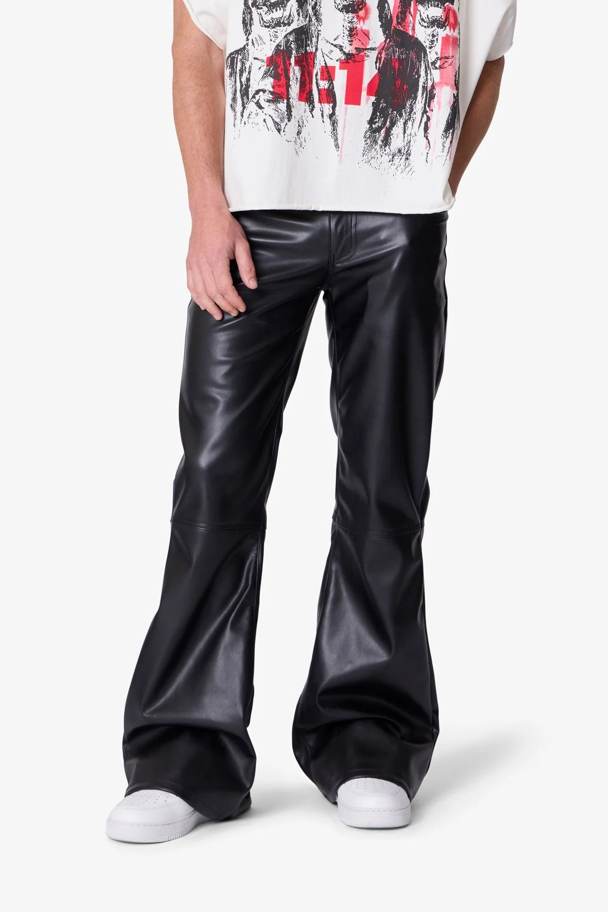 Leather Flare Pants - Black
